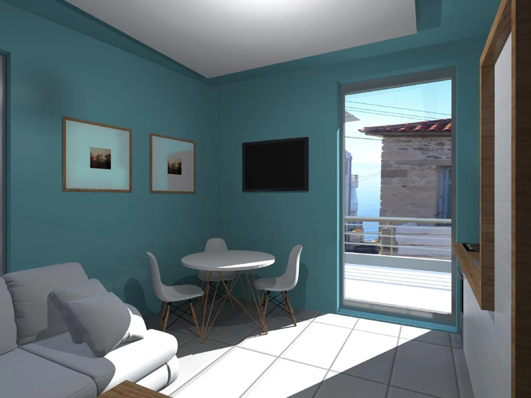 Seating area in Derveni Luxury Apartments