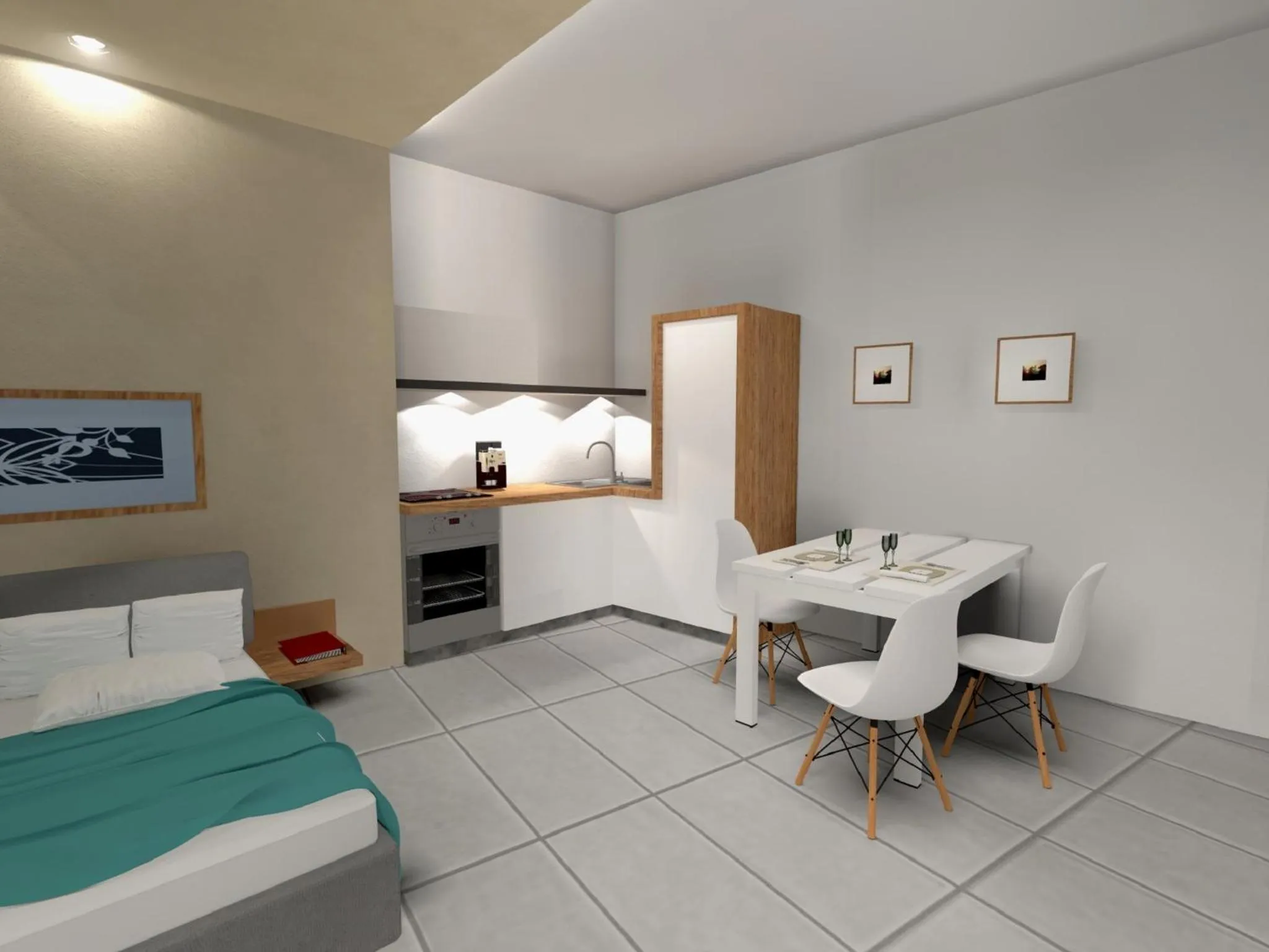 Kitchen or kitchenette, Bed in Derveni Luxury Apartments