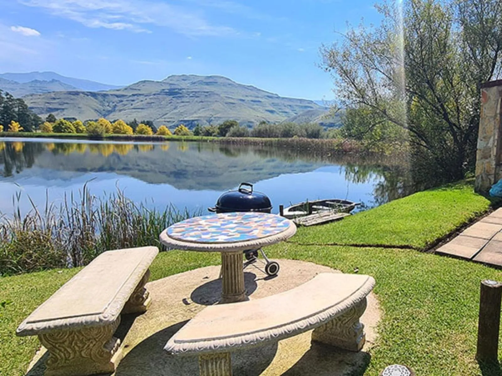 Seating area in Lake Naverone Holiday Cottages
