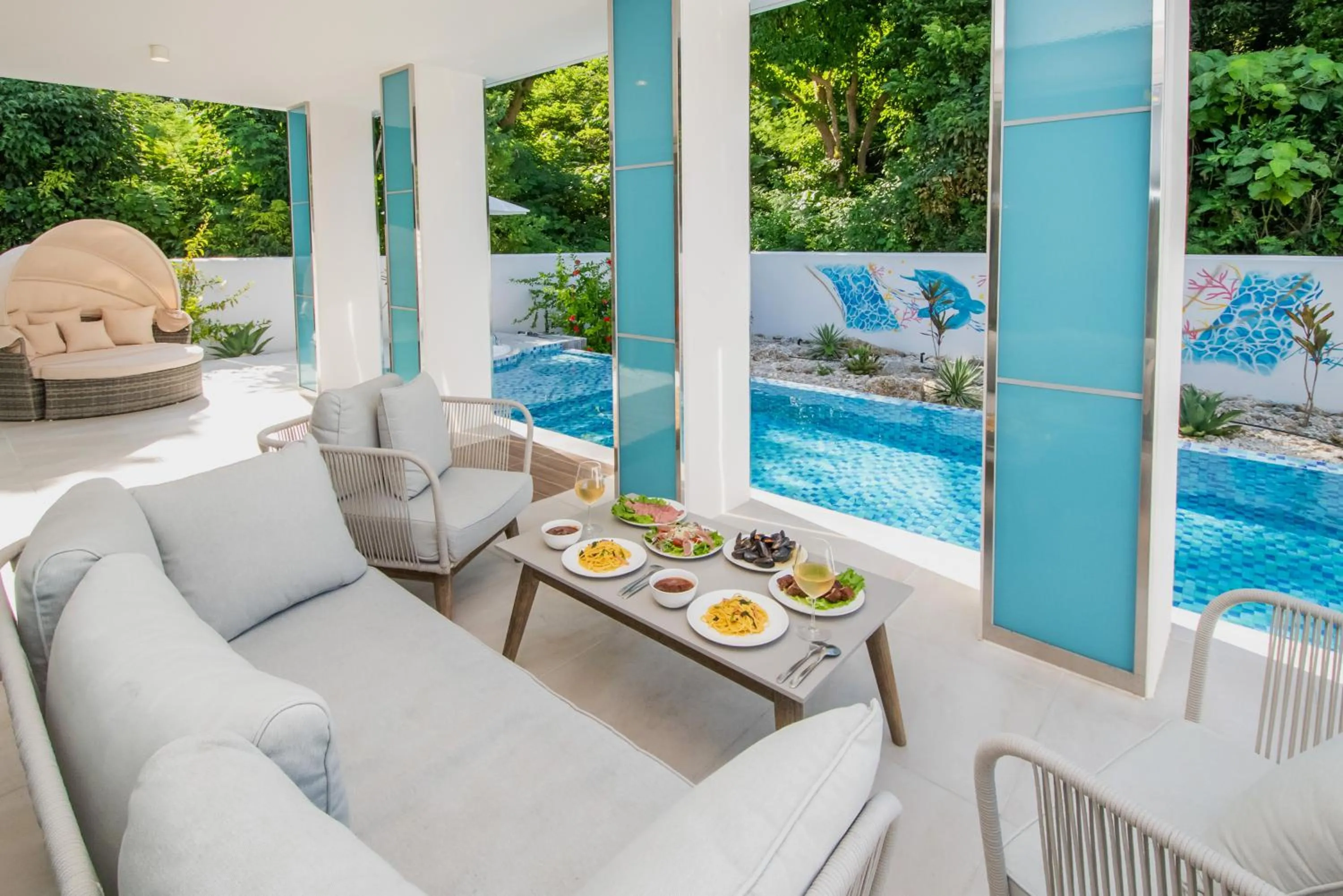 Living room in pool villa Sanrriott Okinawa Motobu