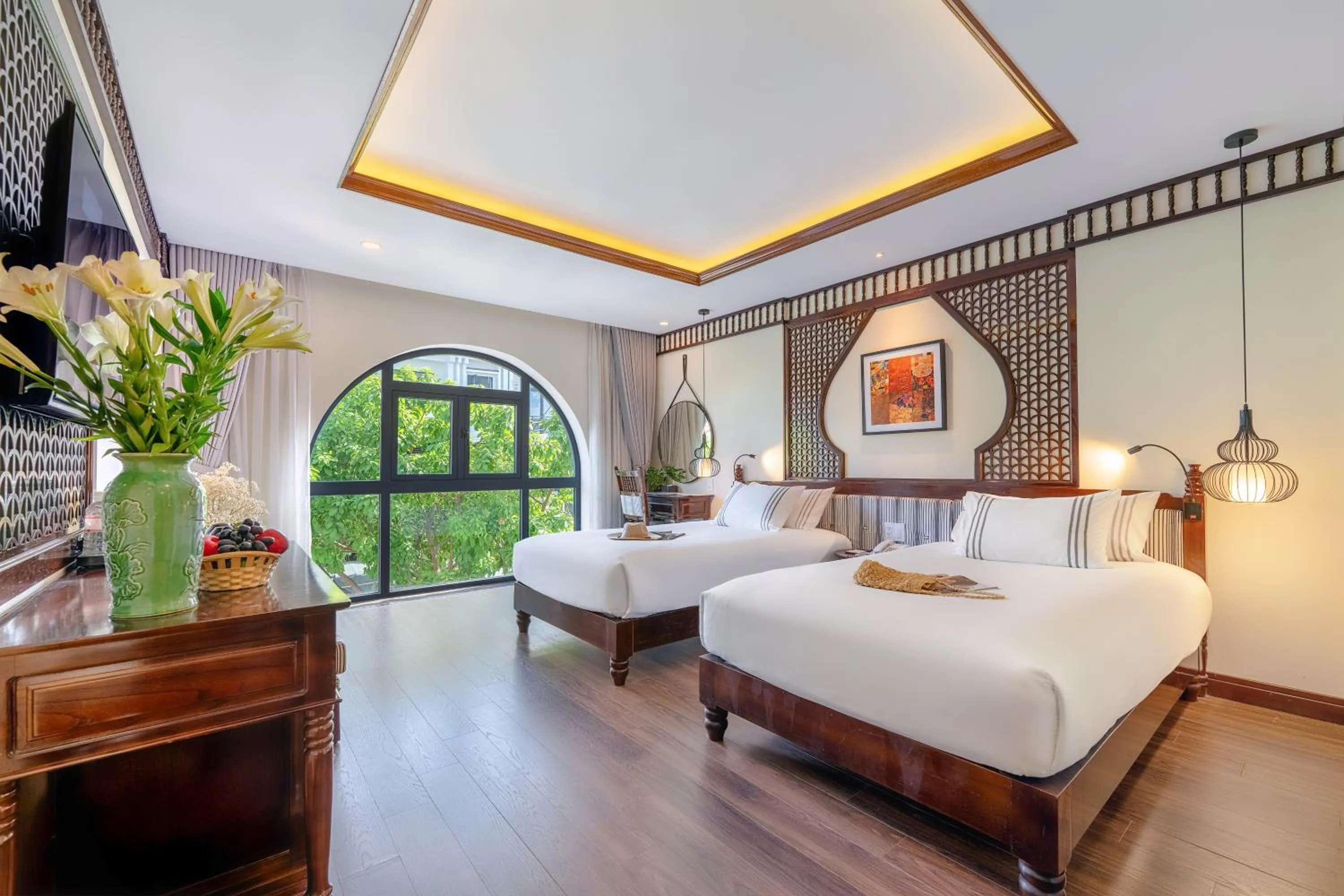 Bed in Qualia De Hôtel Hoi An - Rooftop Bar City View