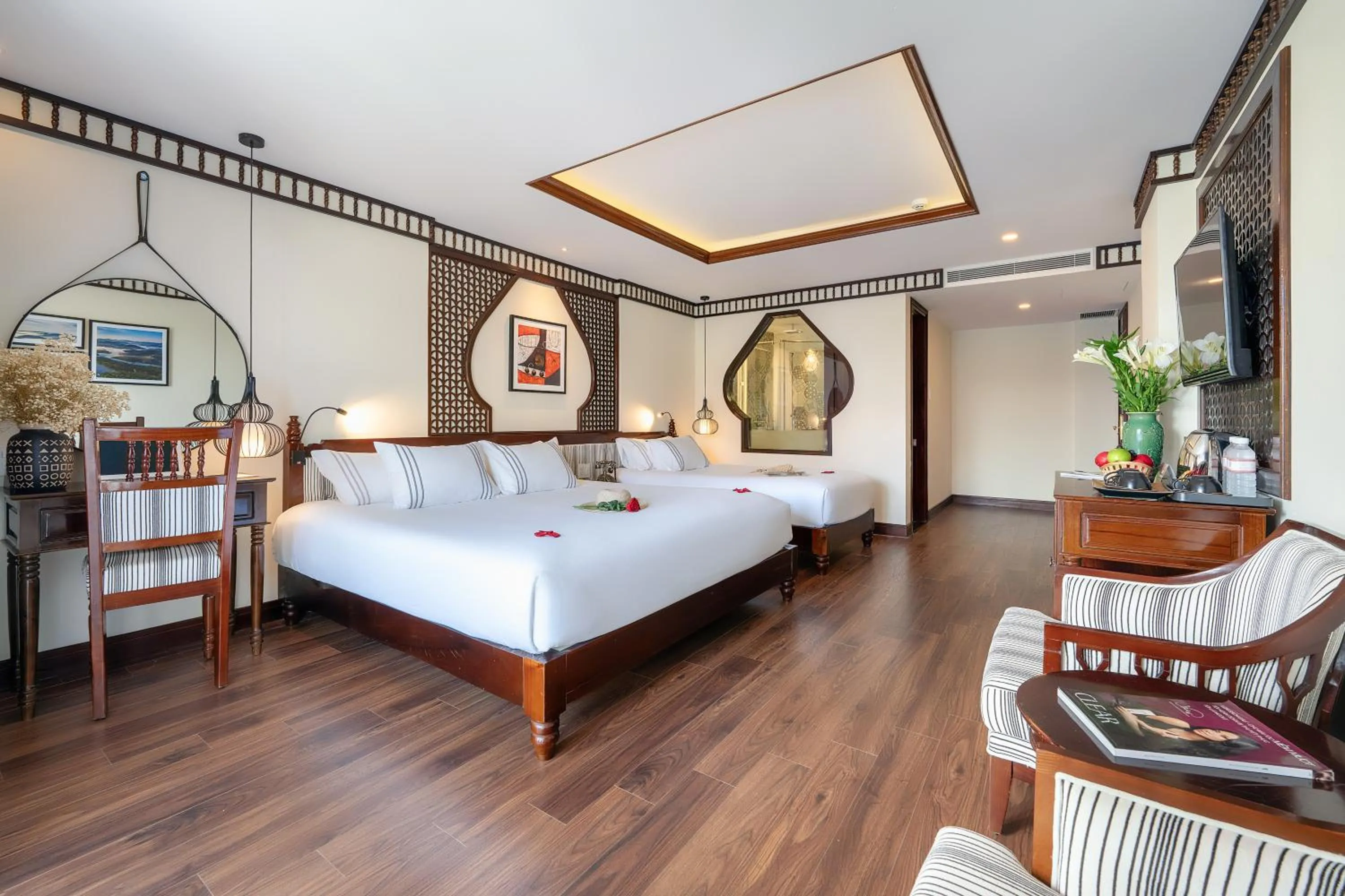 Bed in Qualia De Hôtel Hoi An - Rooftop Bar City View