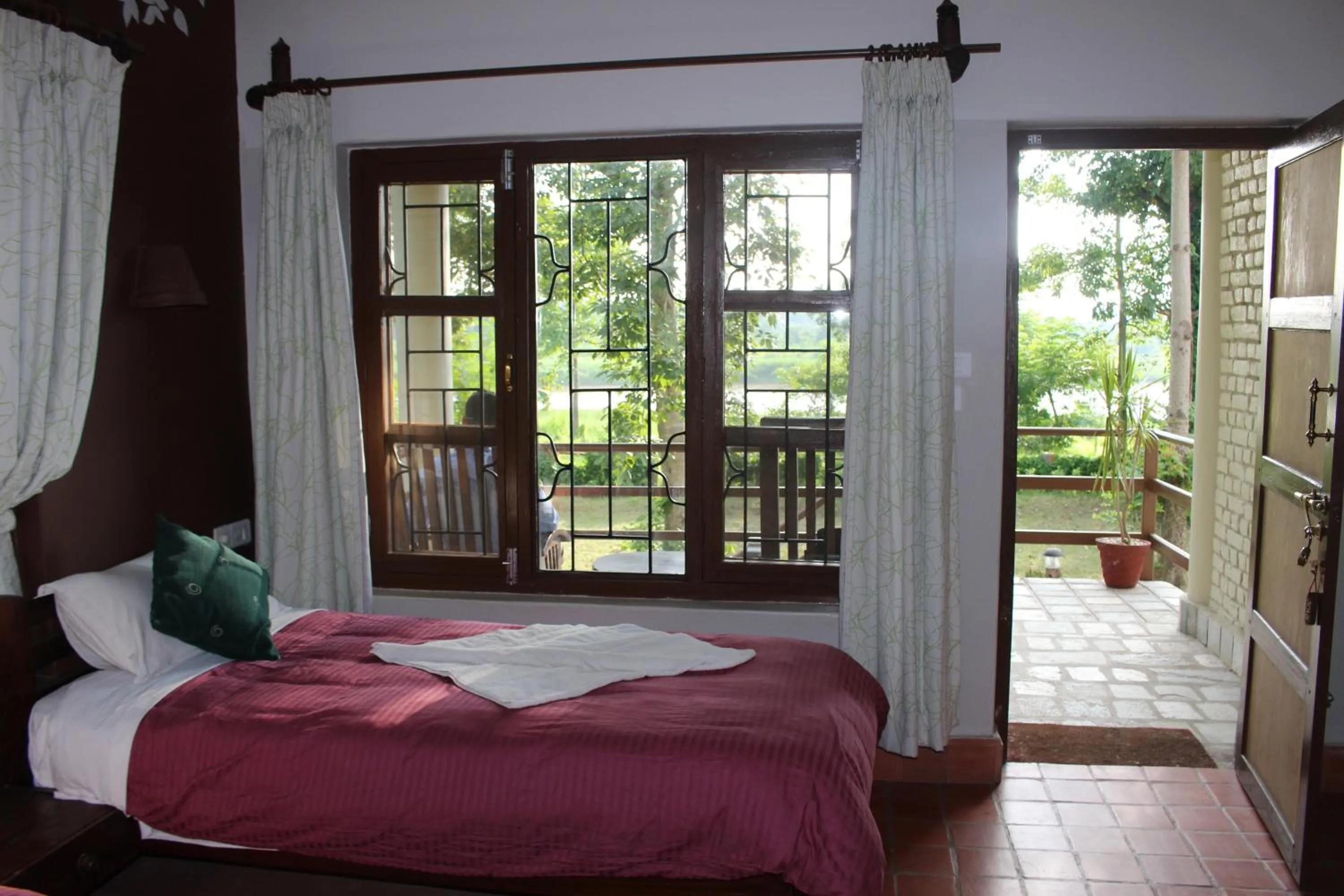 Balcony/Terrace, Bed in River View Jungle Camp