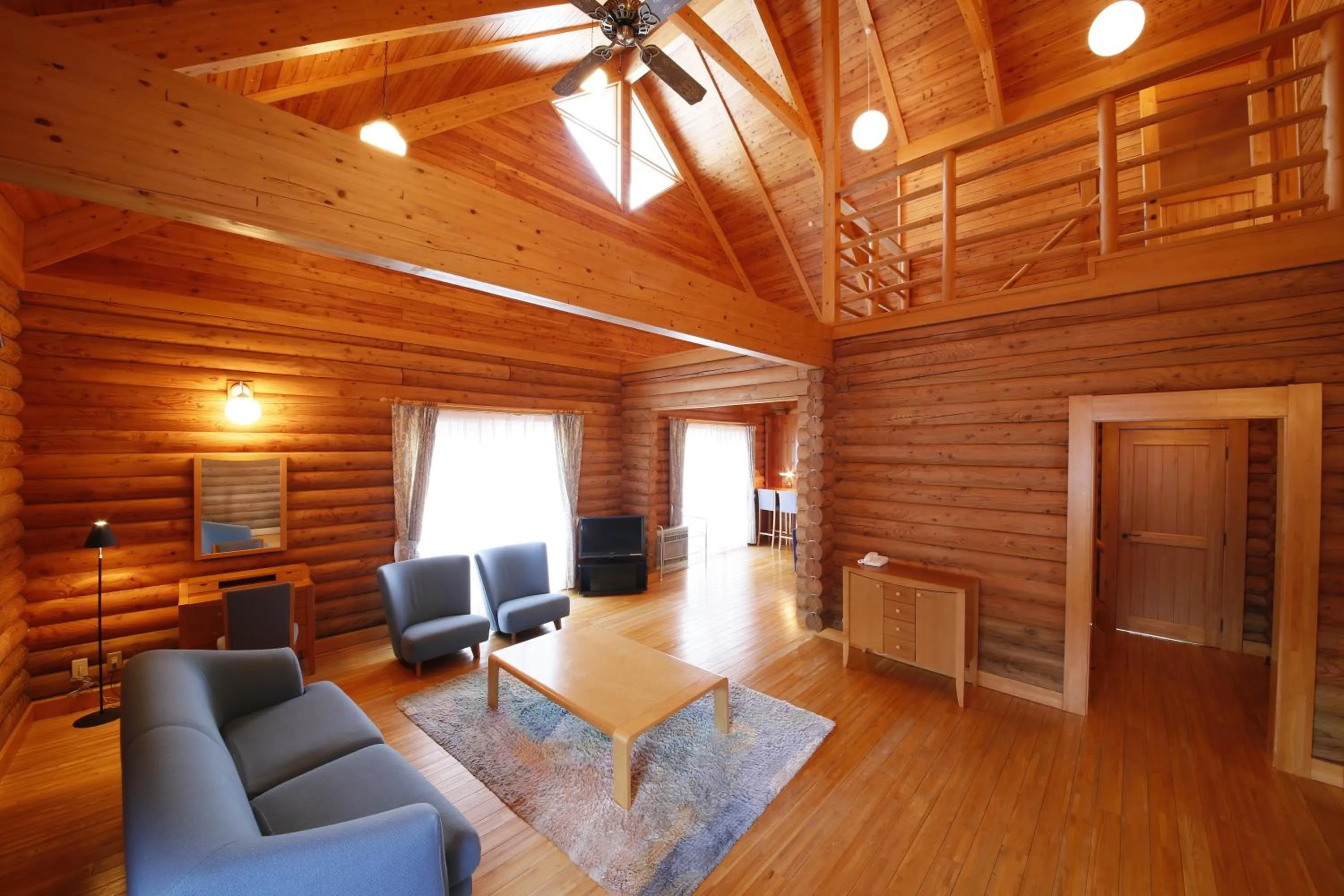 Seating area in Log Hotel Larch Lake Kanayama