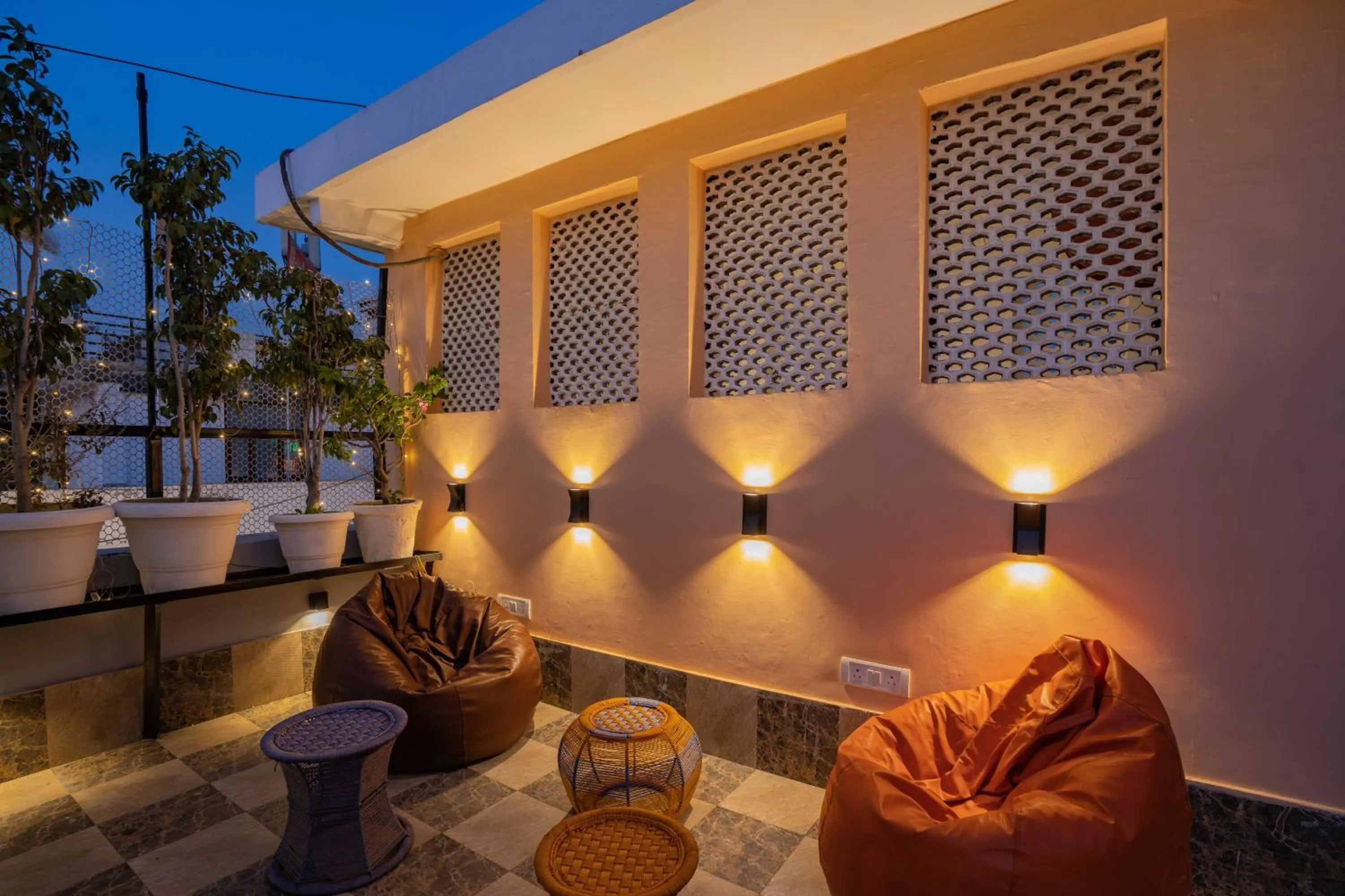 Seating area in Zostel Delhi