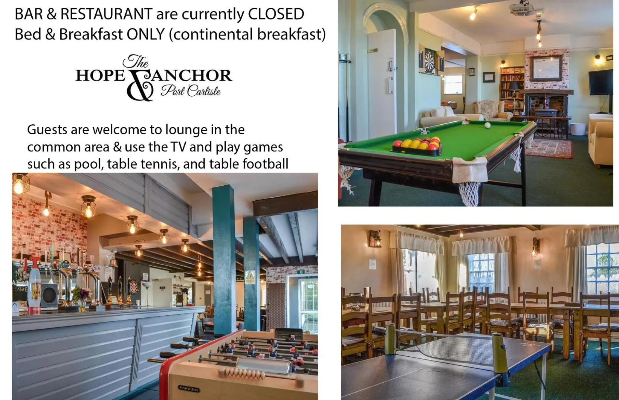 Banquet/Function facilities in Hope & Anchor, Hadrian's Wall, Port Carlisle, Solway Firth, Area of Natural Beauty