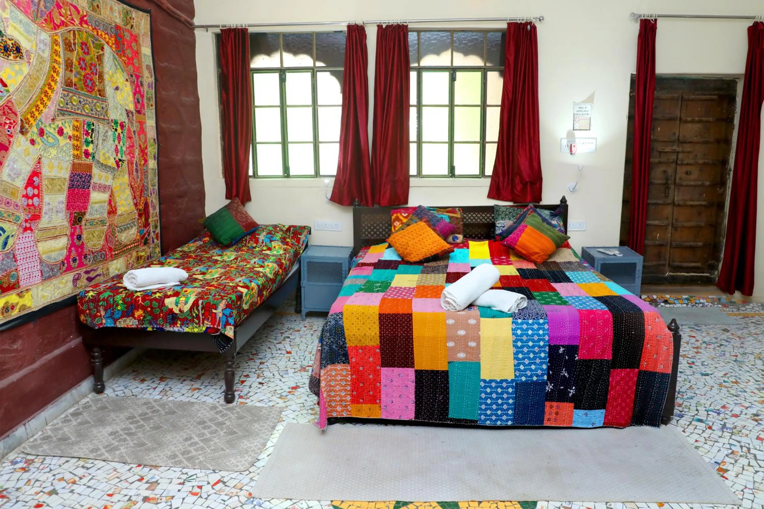 Photo of the whole room, Bed in Jodhpur Heritage Haveli Guest House