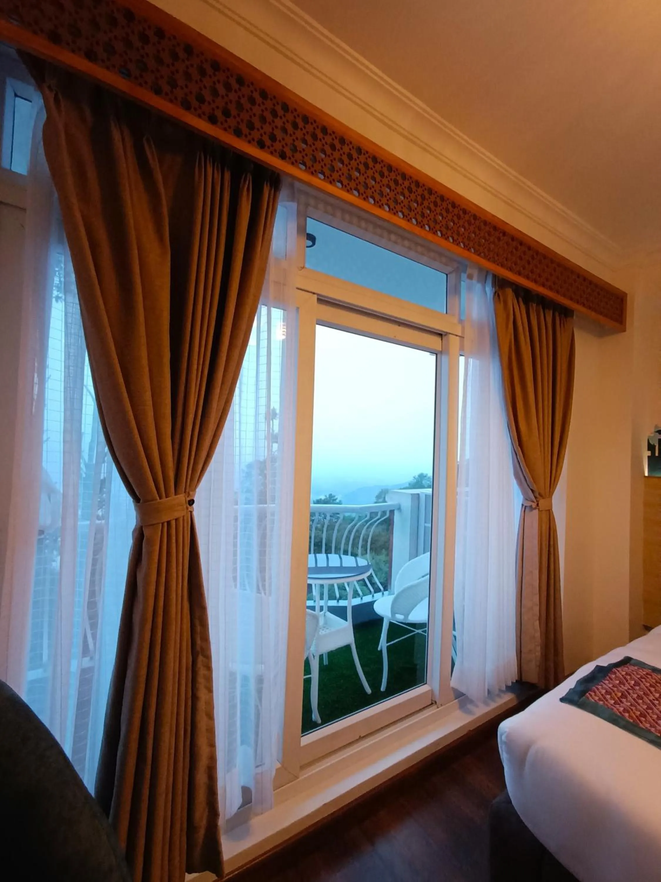 Balcony/Terrace, Bed in Mountain Vista Retreat - Nagarkot