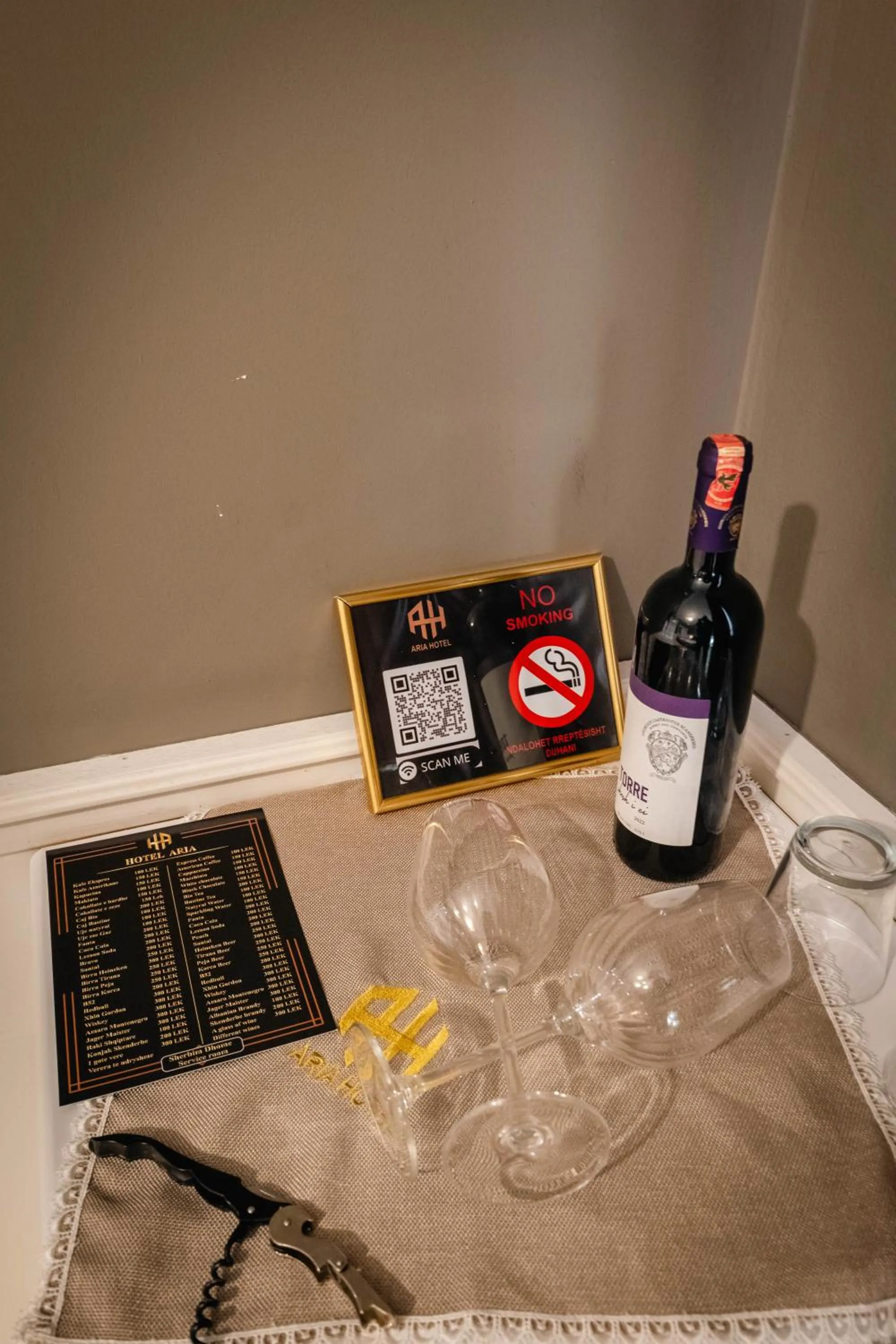 Alcoholic drinks in Hotel Aria