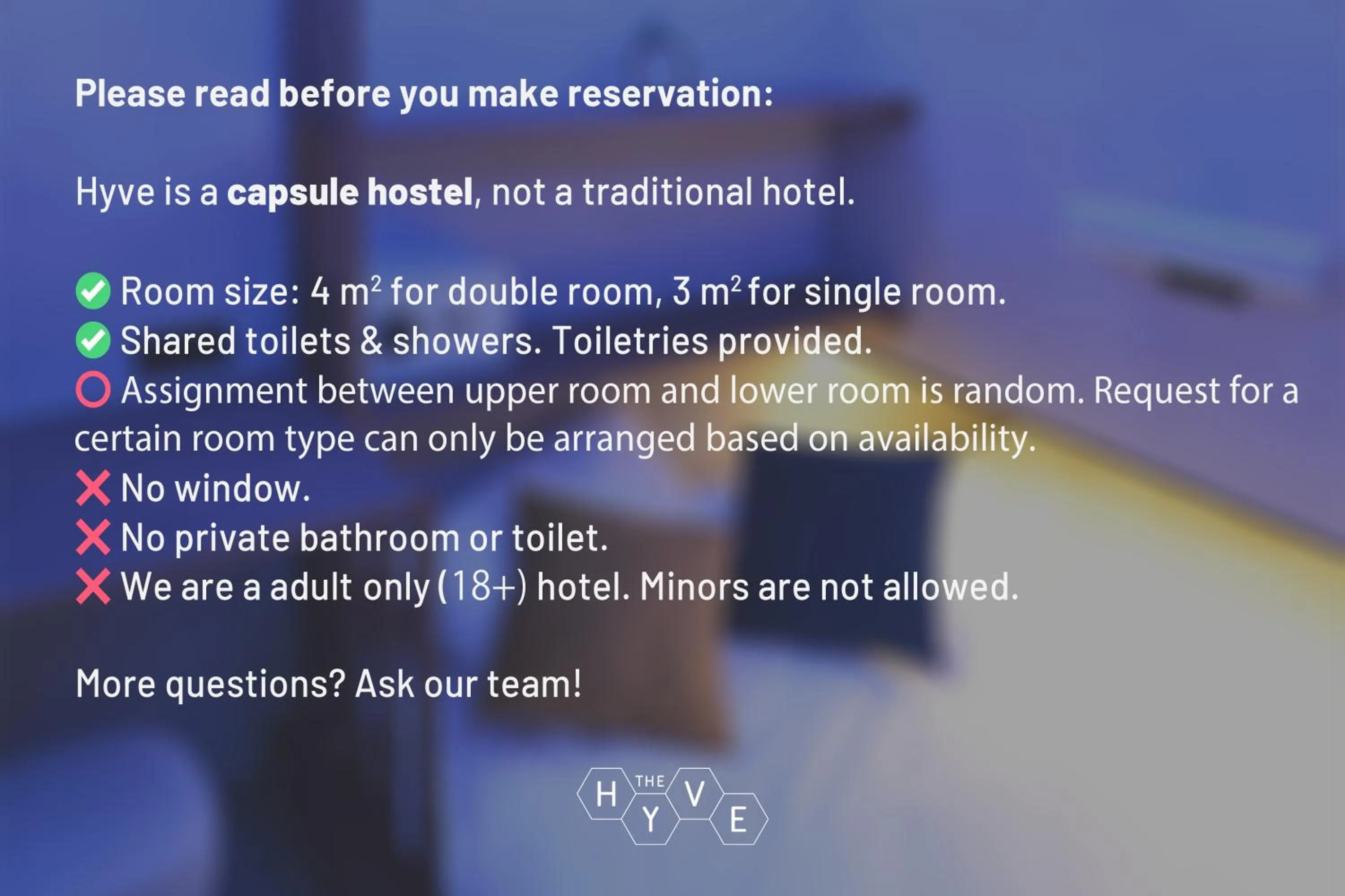 Text overlay in The Hyve Capsule hostel Amsterdam