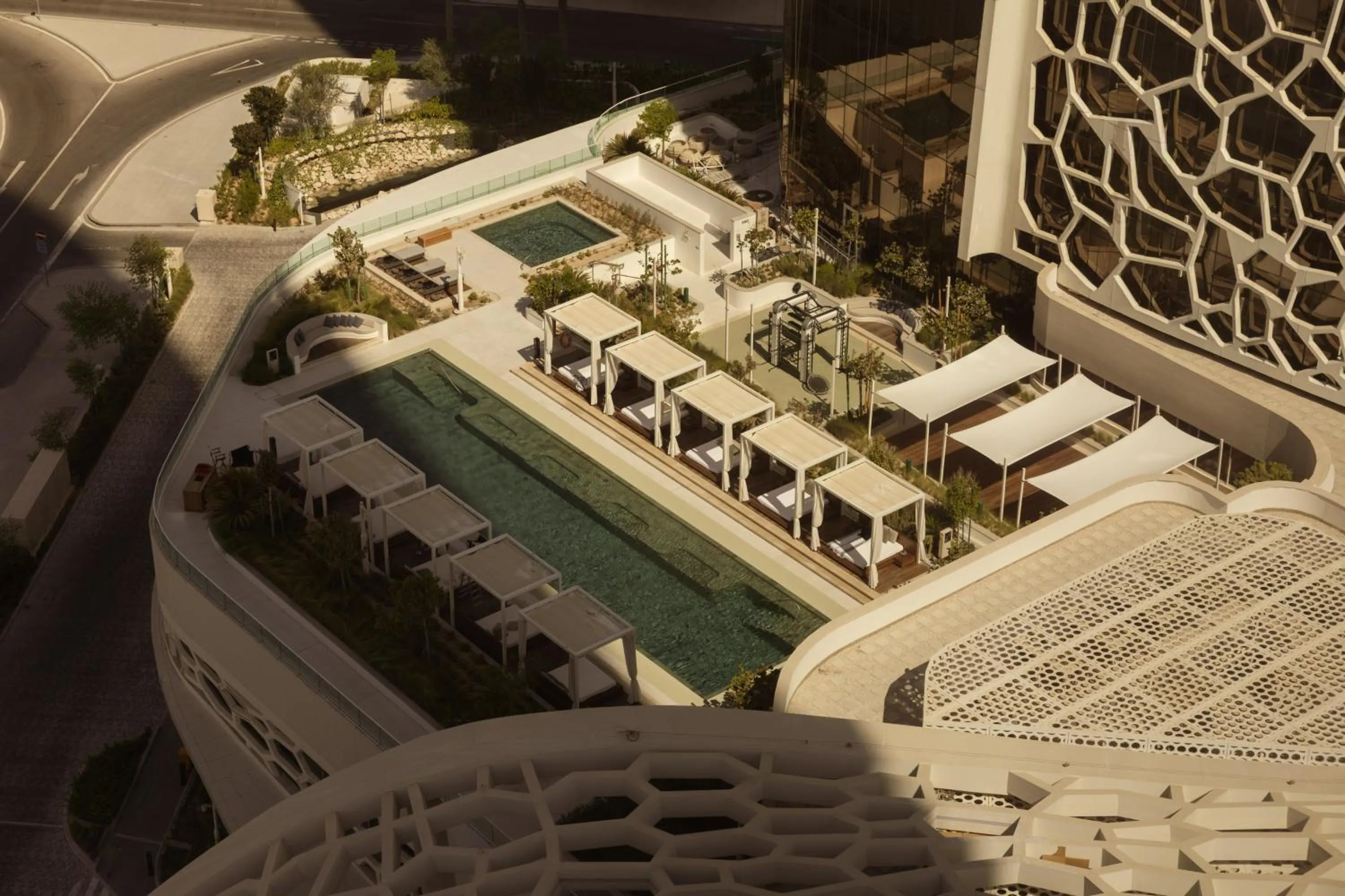 Pool view in Rosewood Doha