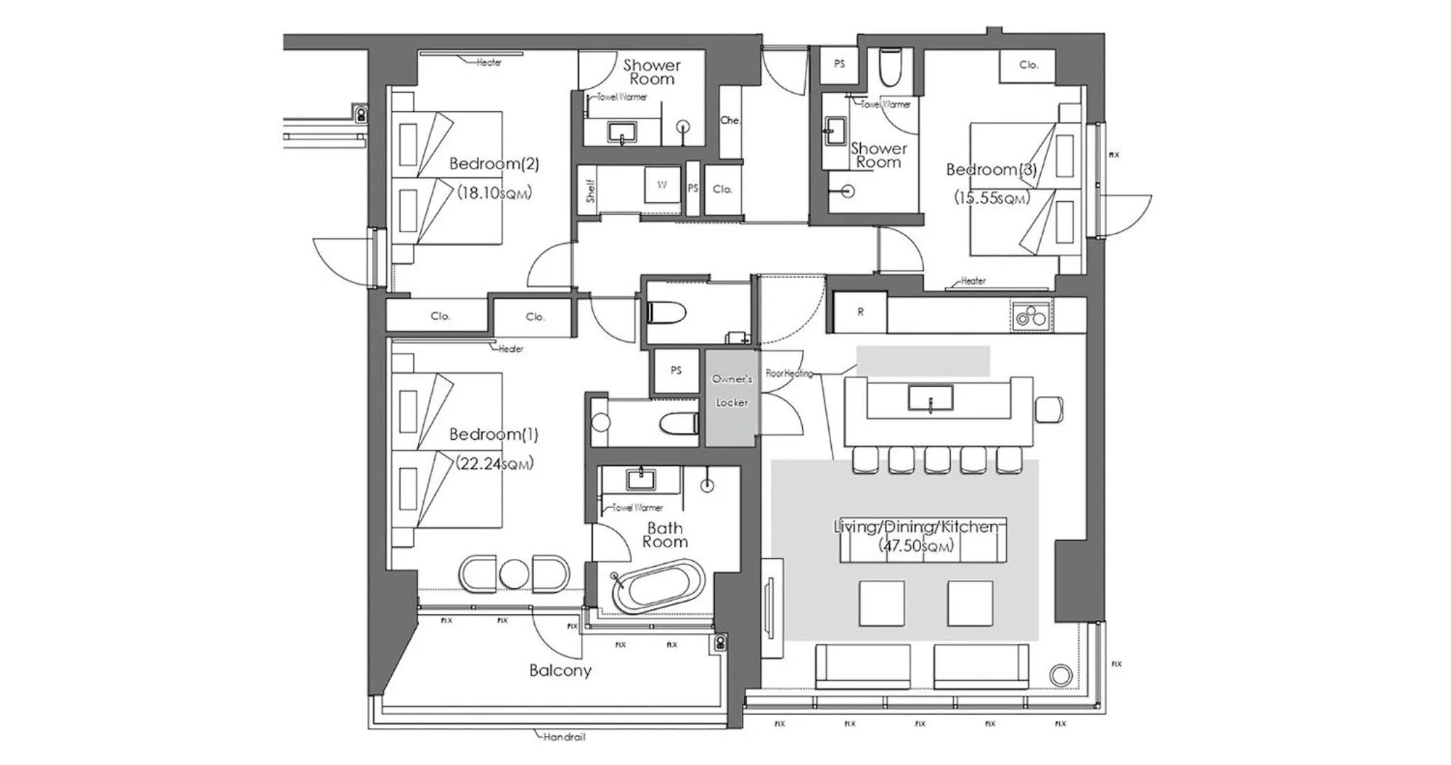 Floor plan in HOTEL LA VIGNE HAKUBA by Onko Chishin