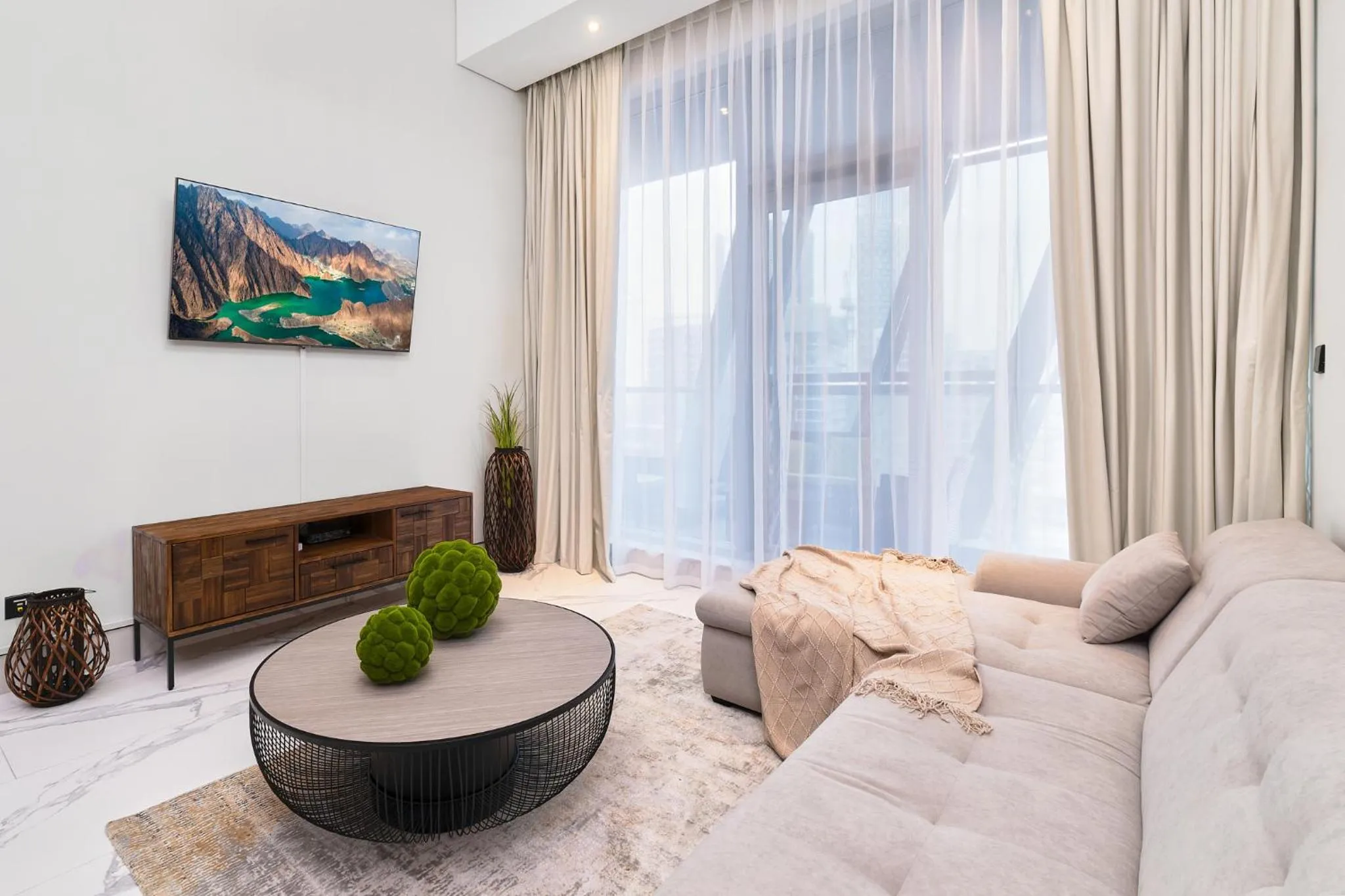 Living room in GLOBALSTAY J One Tower Apartments at Pearl of UAE