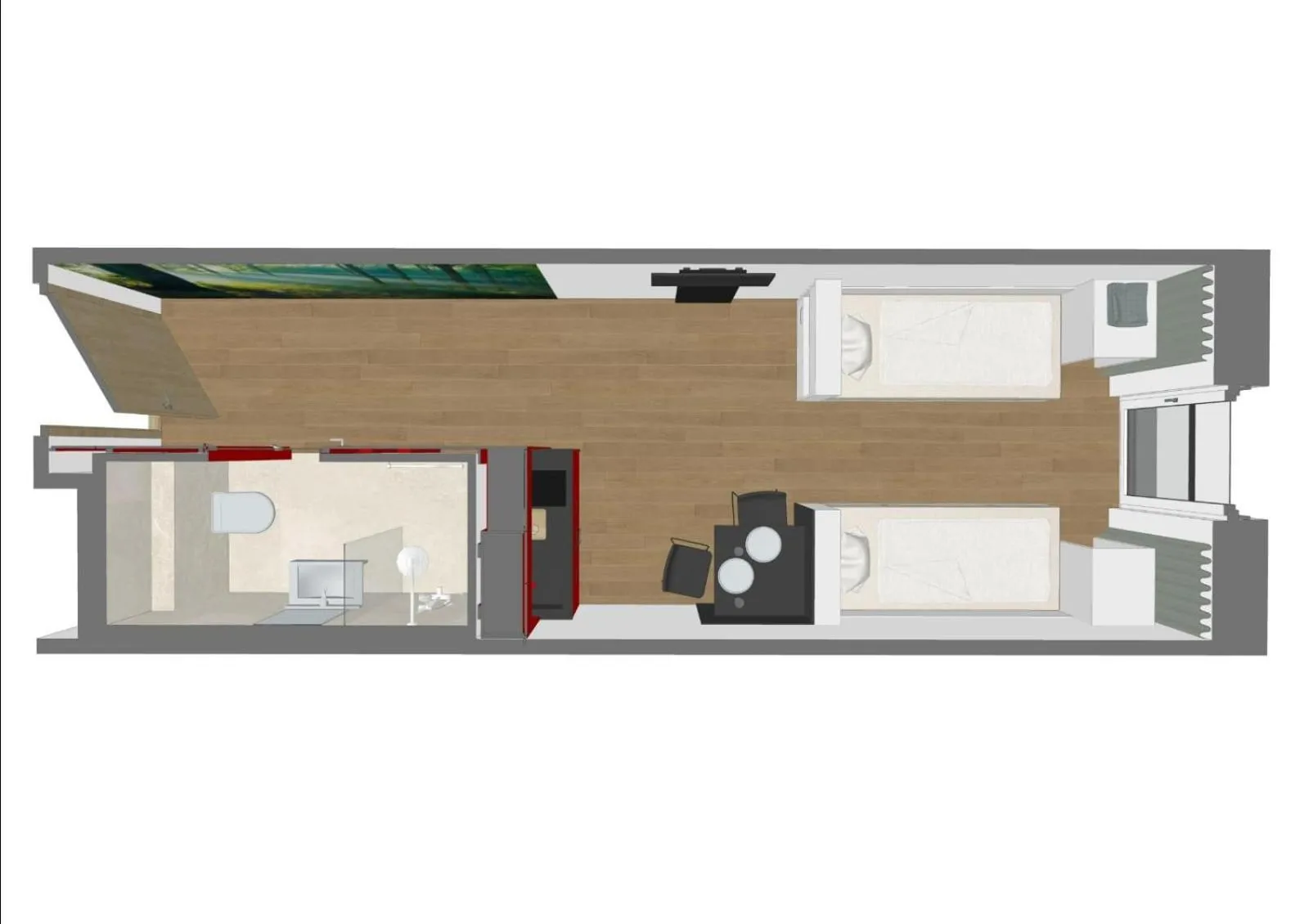 Photo of the whole room in Timber One Boardinghouse Dorfen