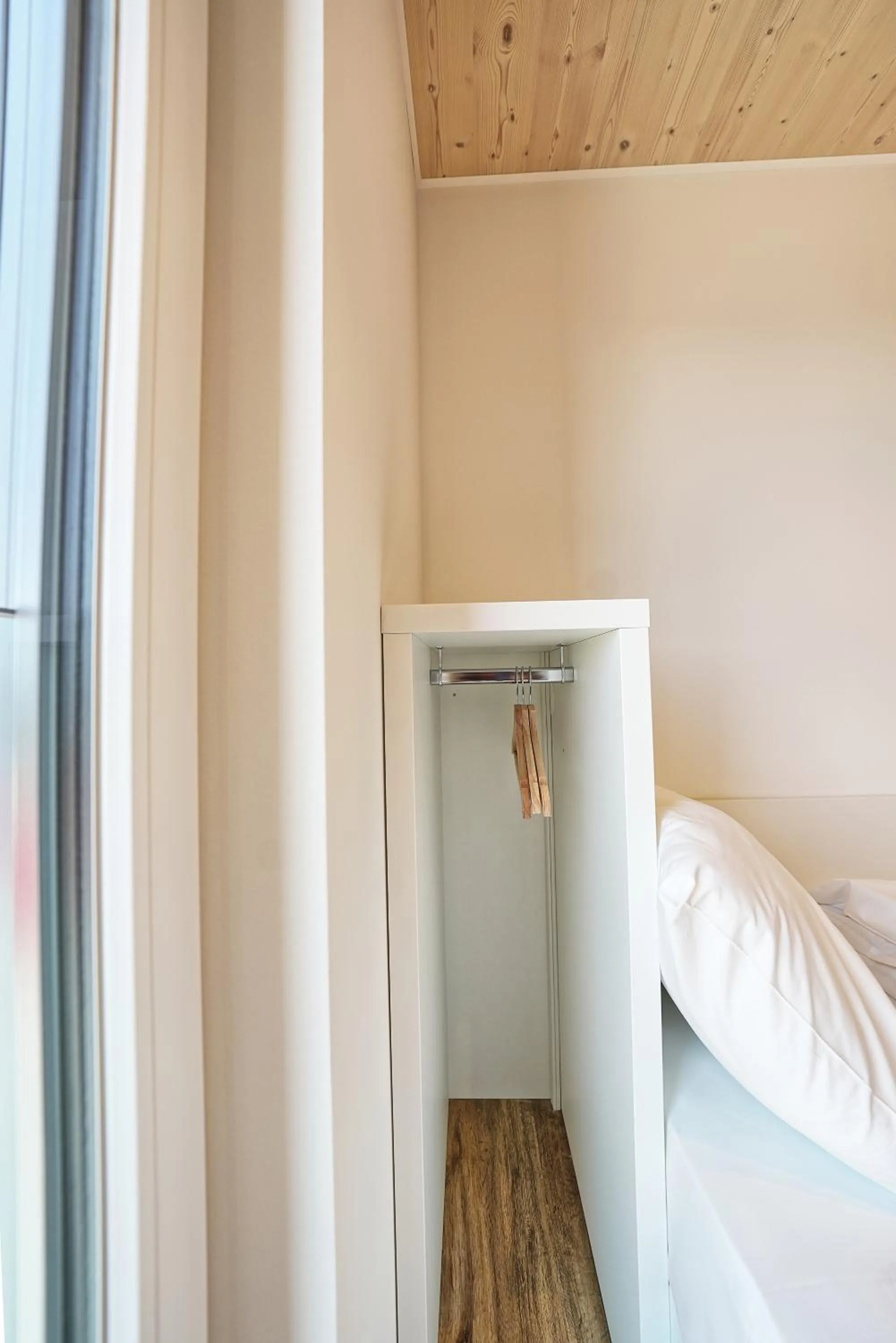 wardrobe, Bed in Timber One Boardinghouse Dorfen