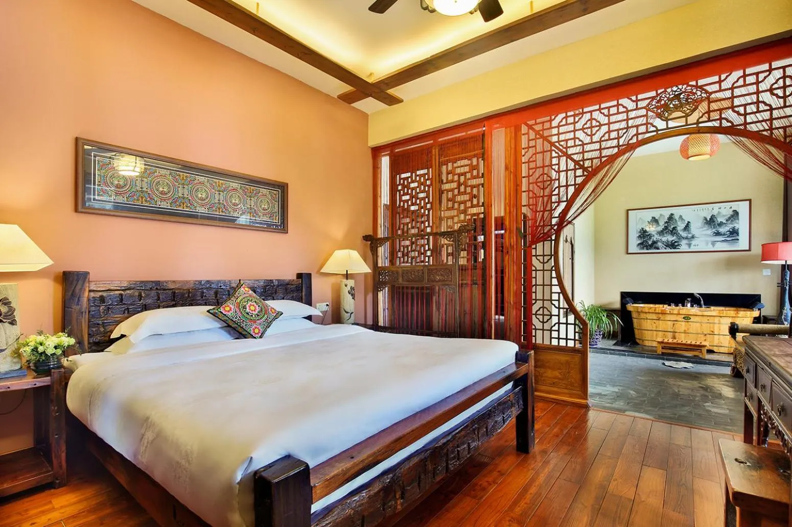 Bed in Yangshuo Mountain Nest Boutique Hotel