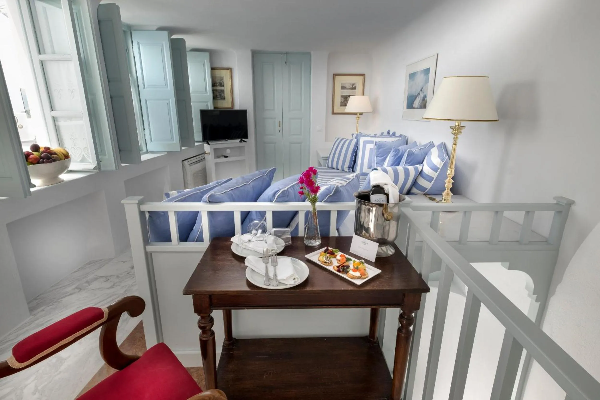 Seating area, Bed in Aigialos Luxury Traditional Settlement