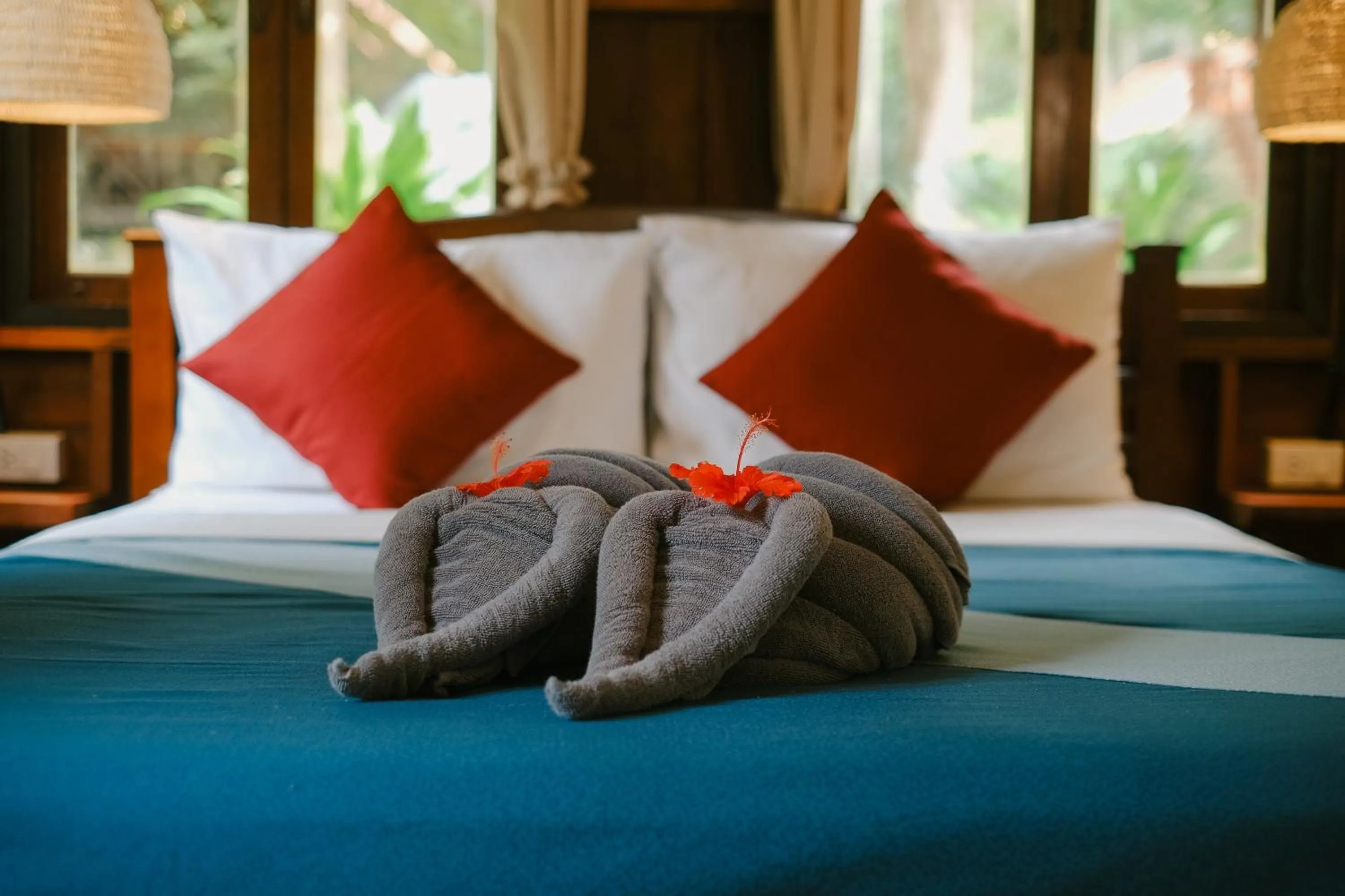 Bed in JOY Bungalow Resort and Restaurant