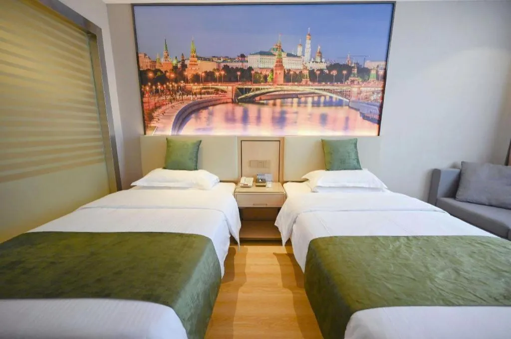 Bed in GreenTree Inn Jiangsu Zhangjiagang Jingang Town Darunfa Express Hotel