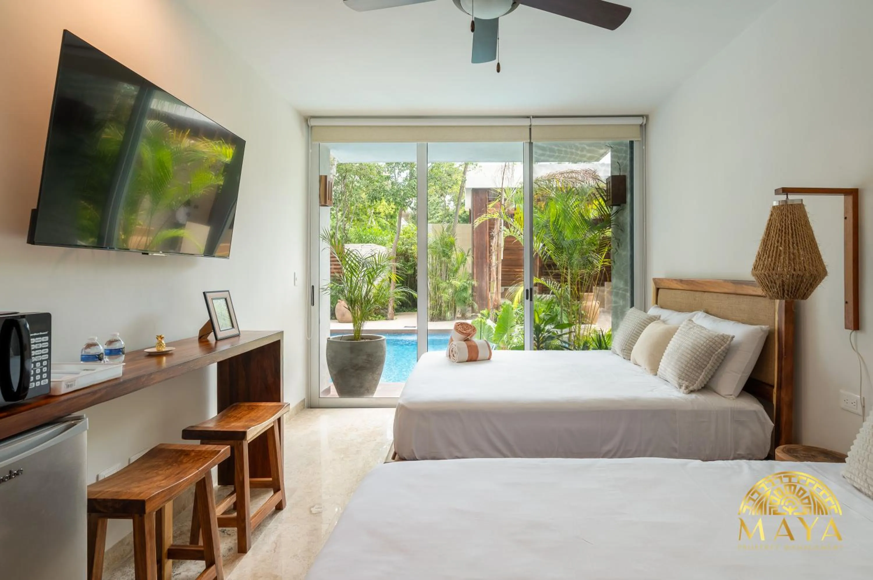 Balcony/Terrace, Bed in Nhoa Tulum Aparthotel by Maya PM