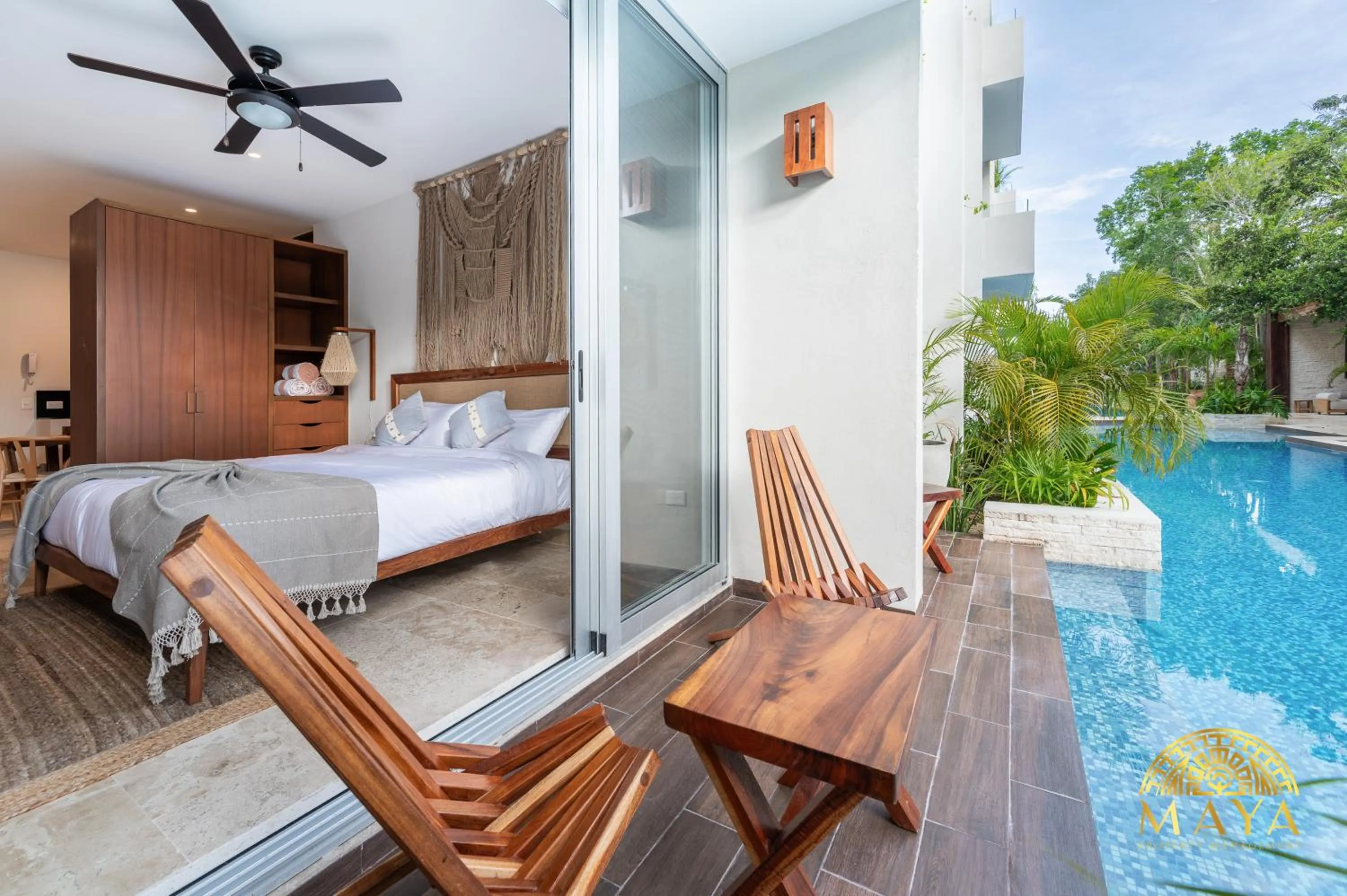 Balcony/Terrace, Bed in Nhoa Tulum Aparthotel by Maya PM