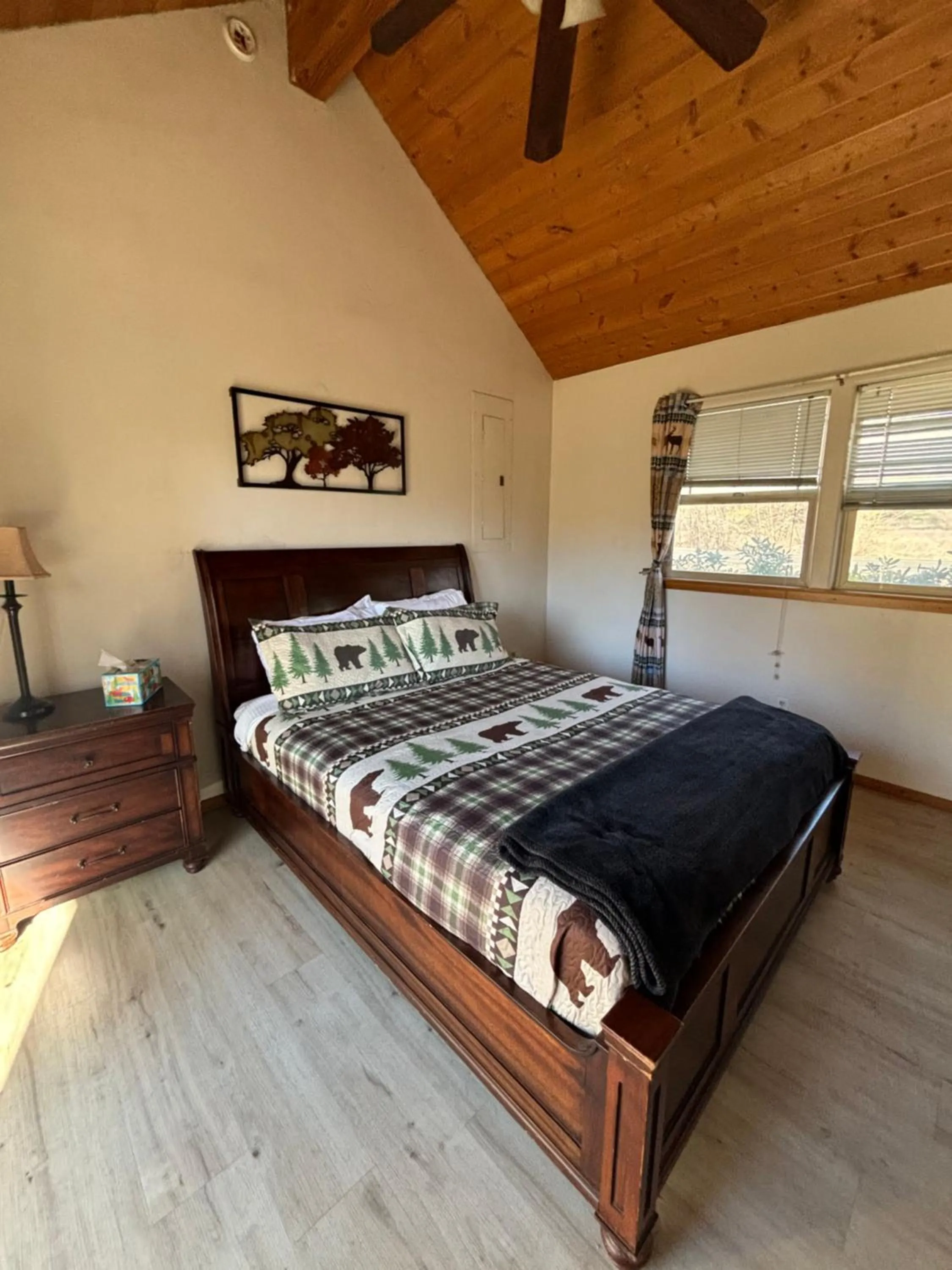 Bed in Sequoia River Front Cabins