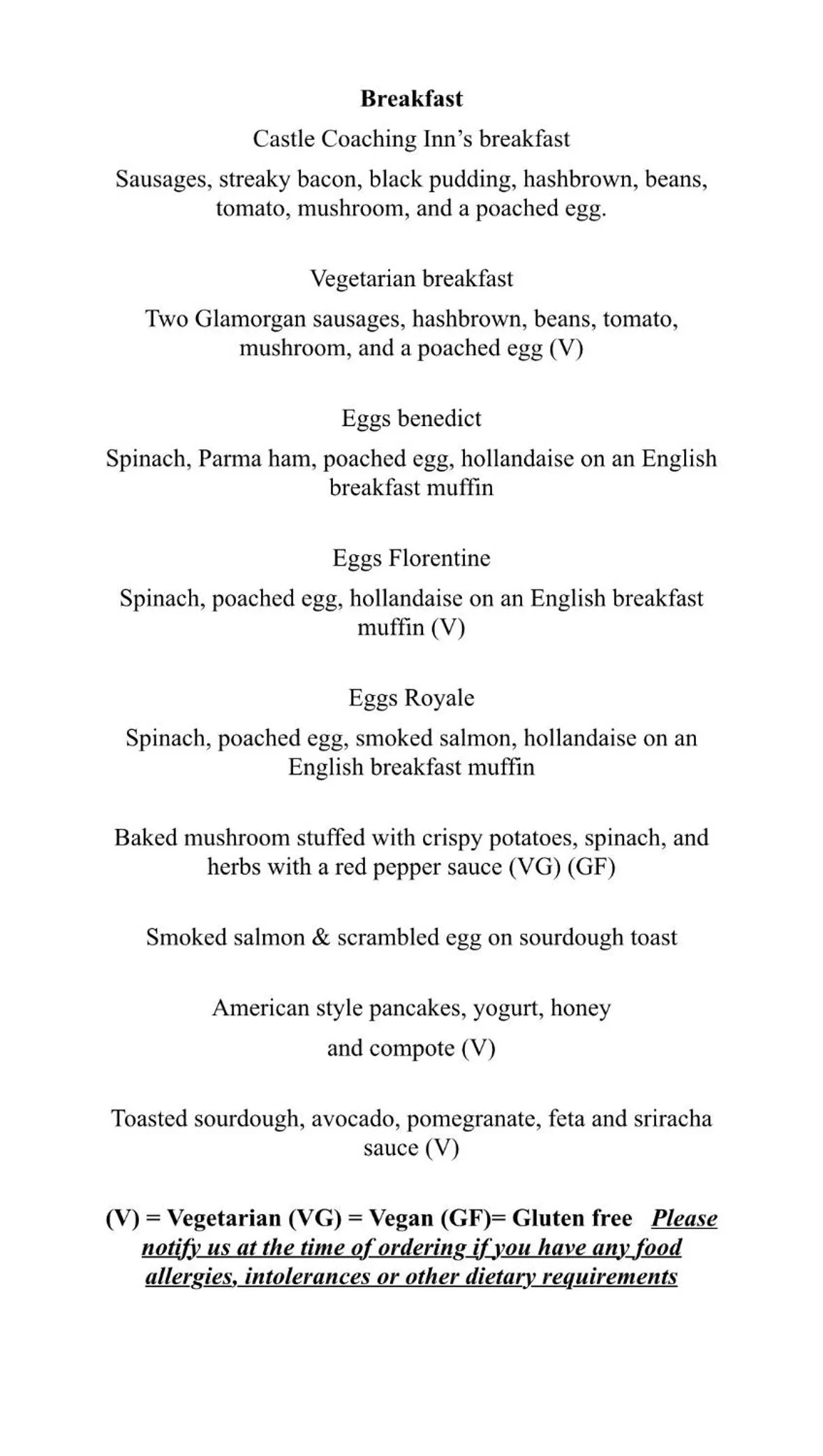 Breakfast in The Castle Coaching Inn