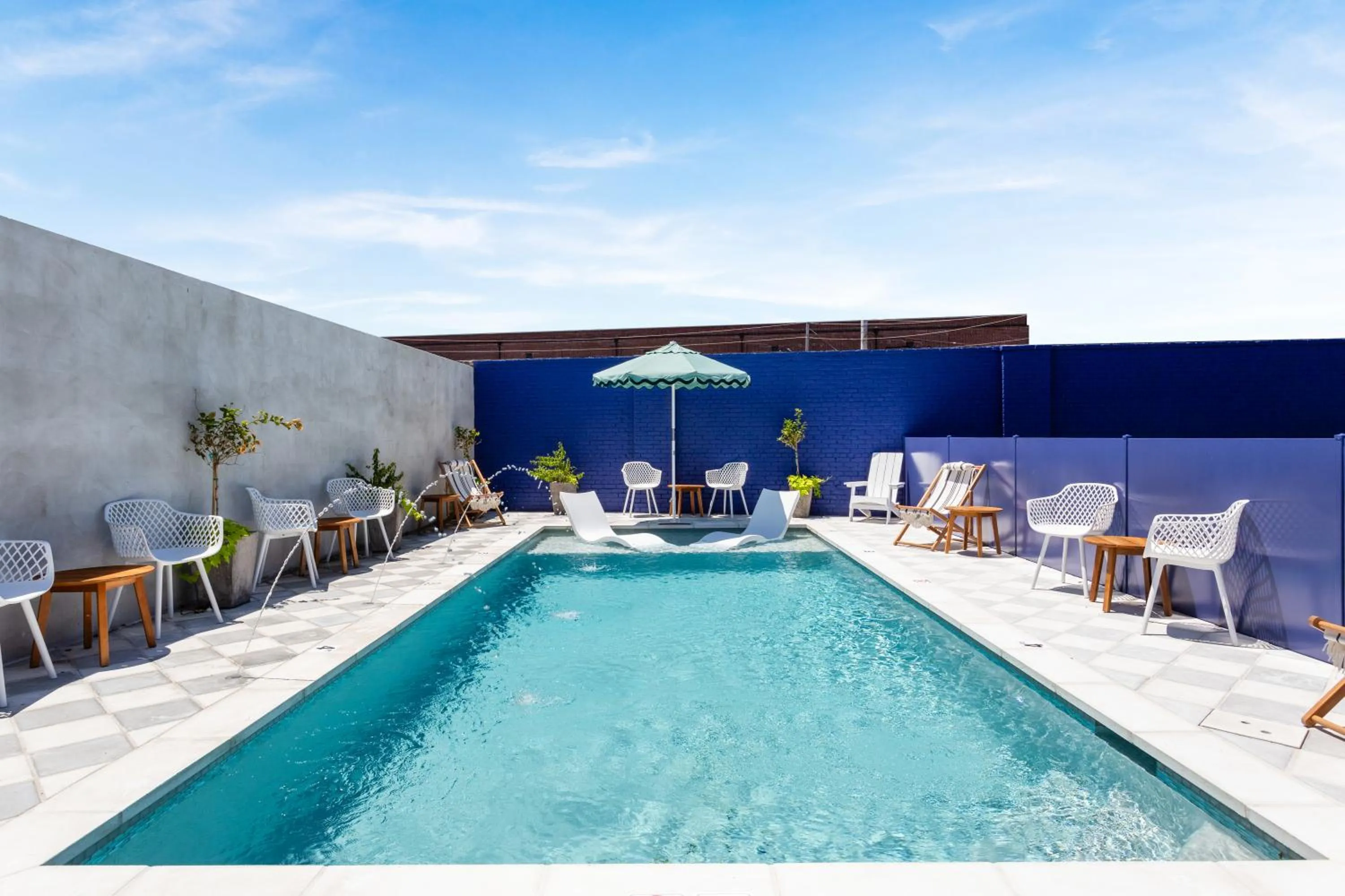 Pool view in The Iris Motel