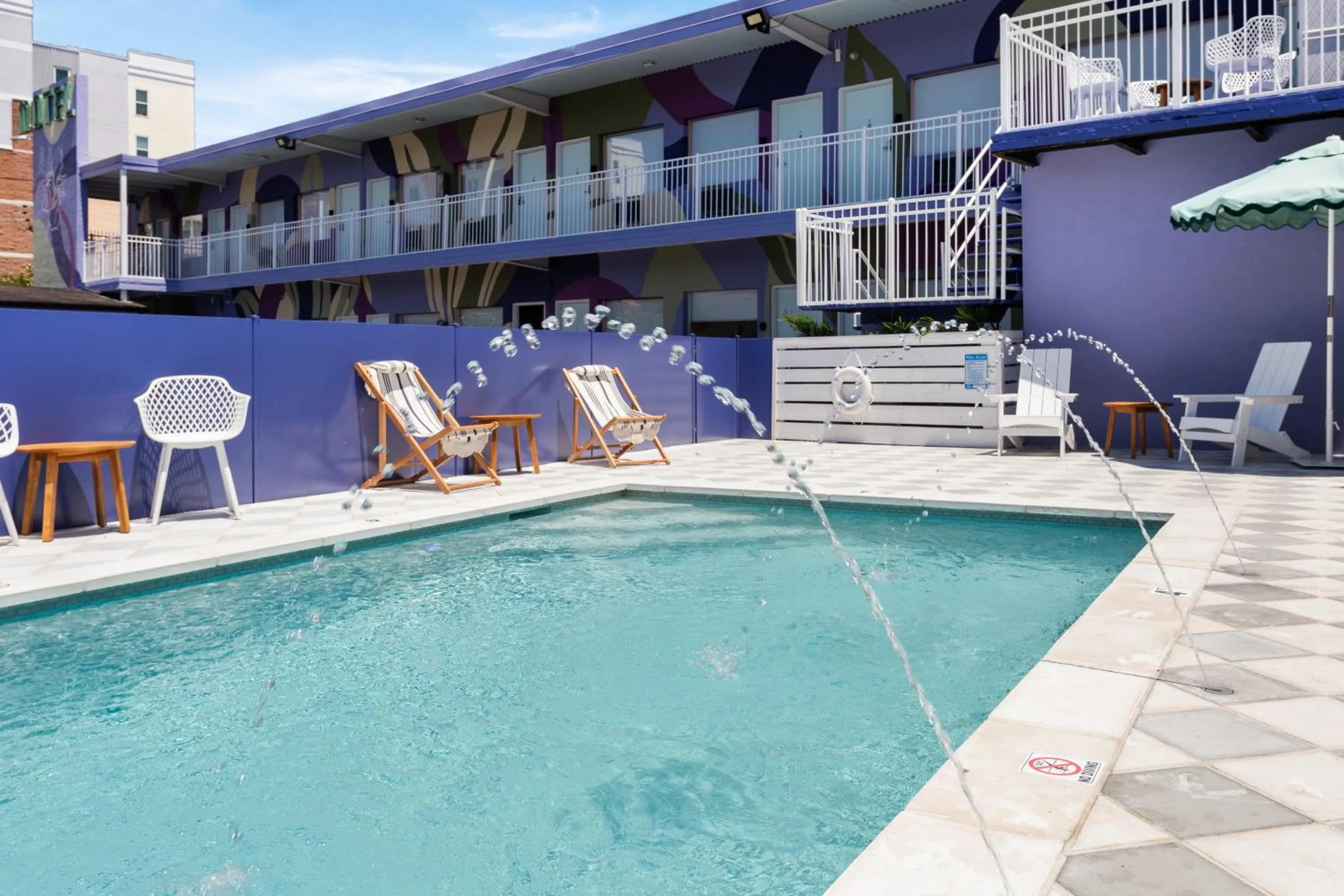 Pool view in The Iris Motel