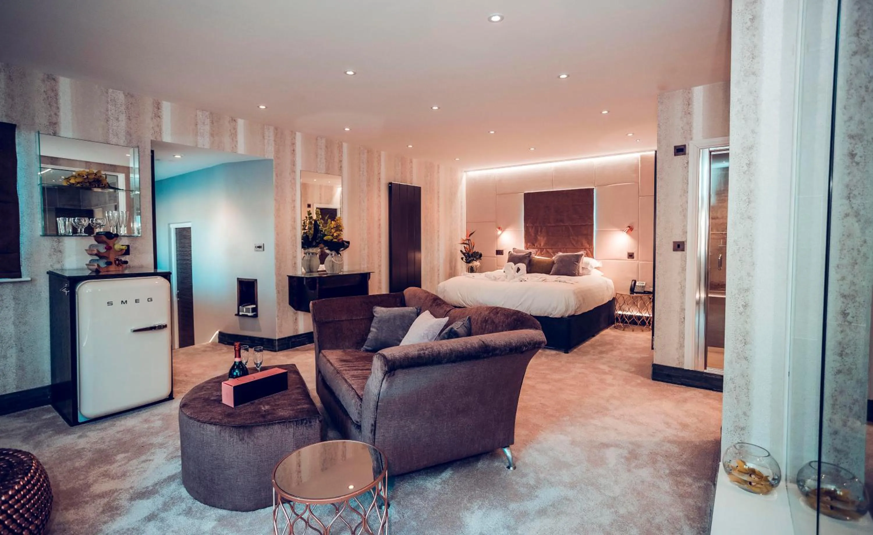 TV and multimedia, Bed in Aphrodites Group - Luxury Hot Tub Suites in Central Lake District!