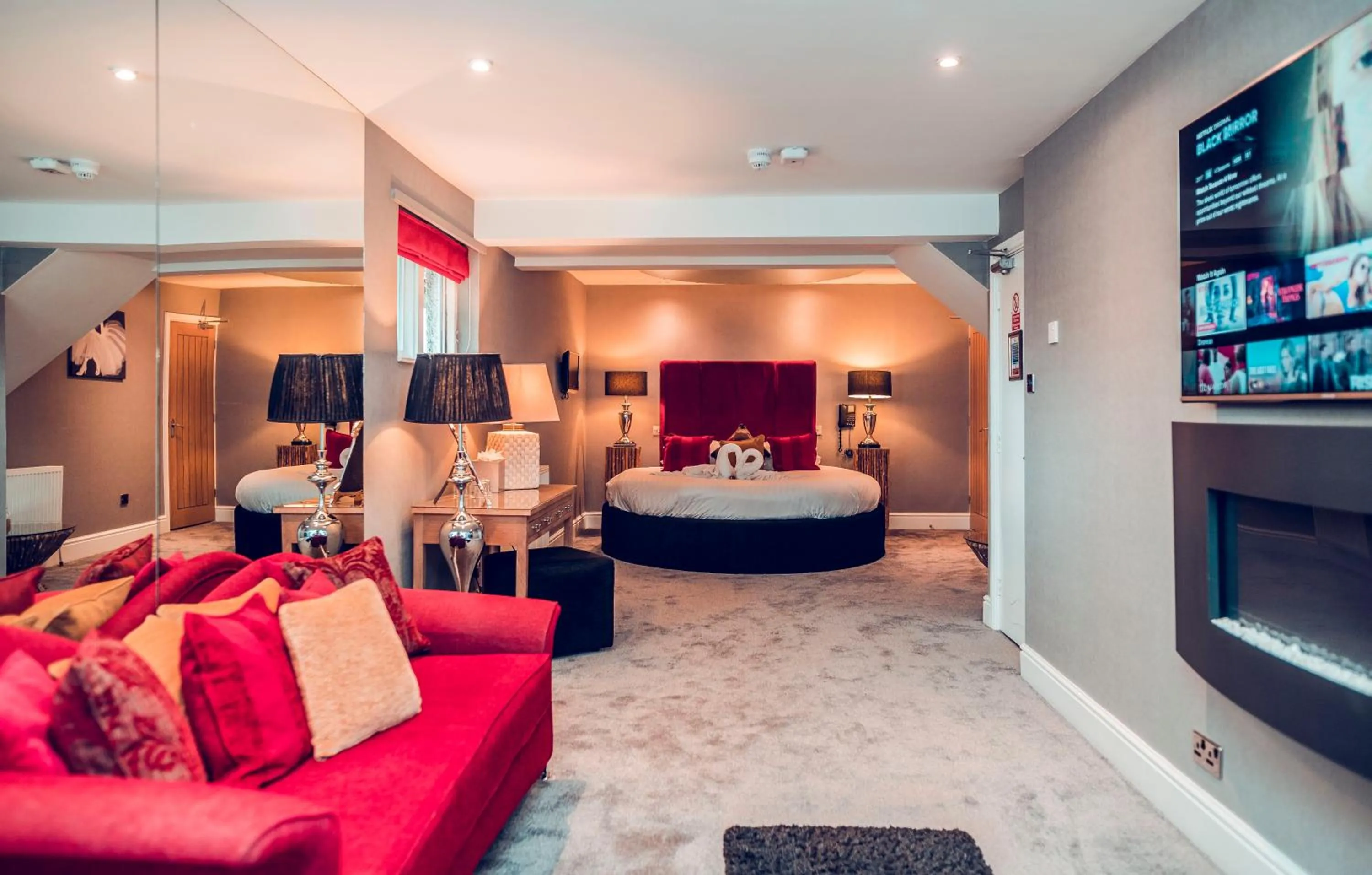 TV and multimedia, Bed in Aphrodites Group - Luxury Hot Tub Suites in Central Lake District!