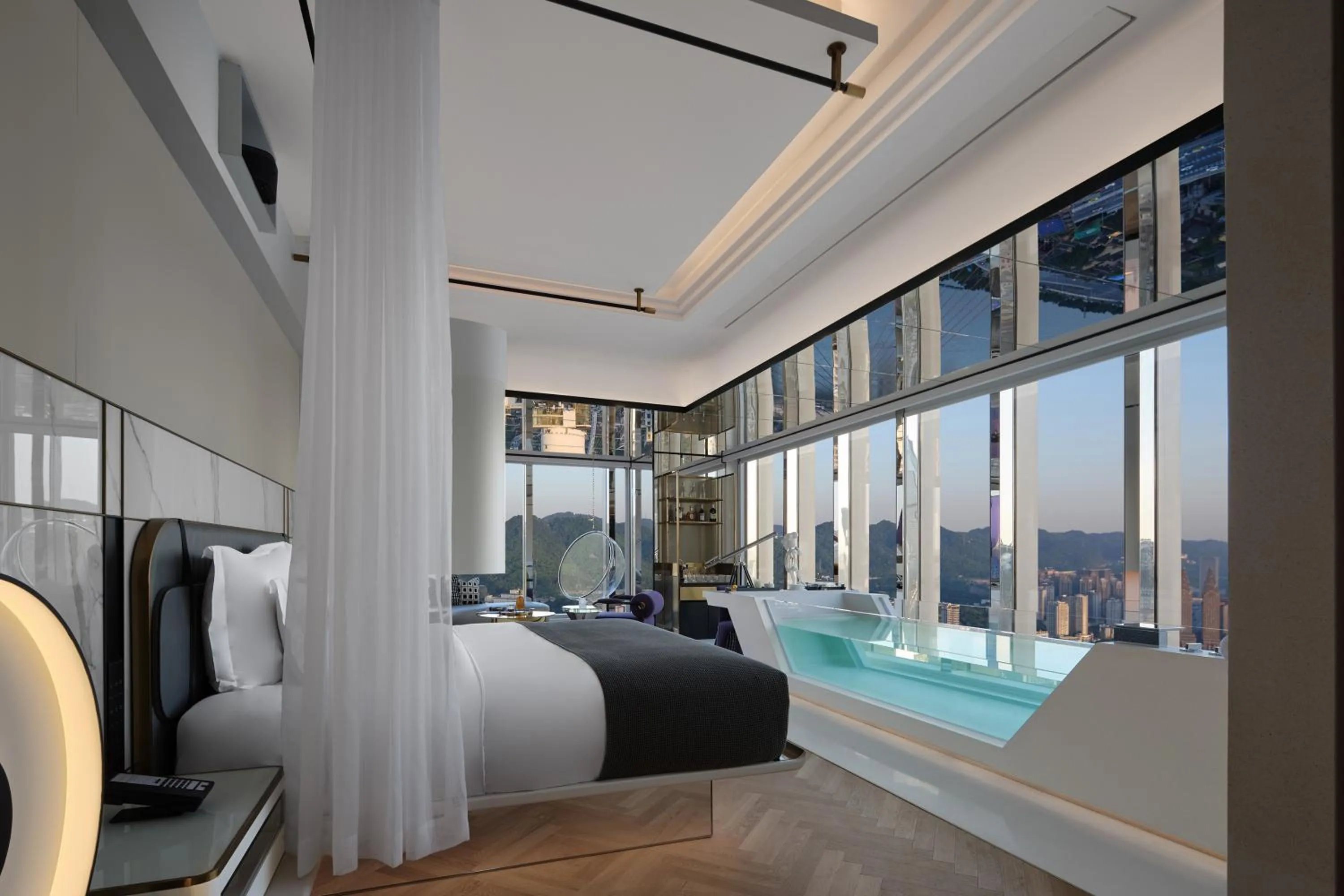 Bed in ISEYA Panoramic Hotel Chongqing Jiefangbei Raffles Plaza