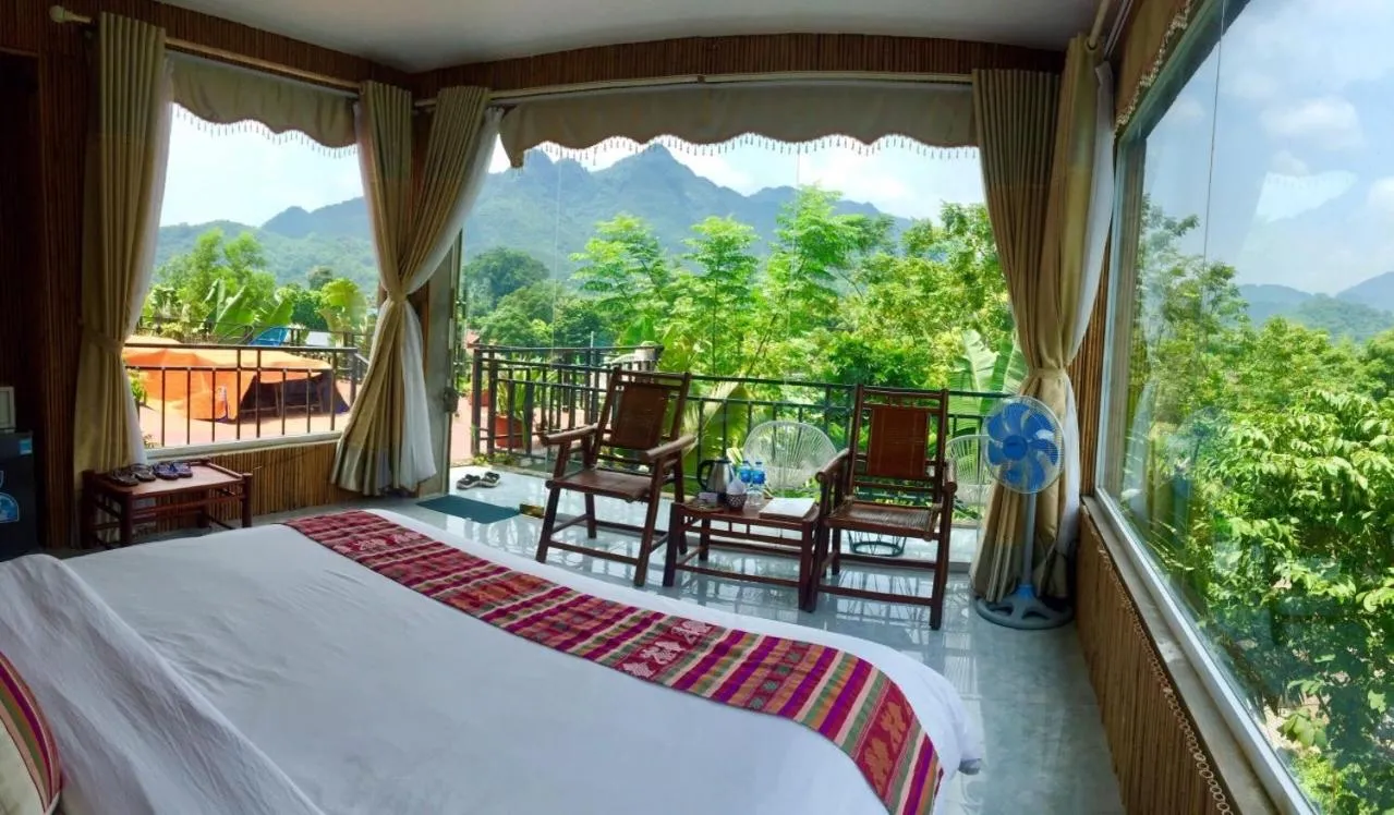 Bed in Mai Chau Sunset Boutique Hotel