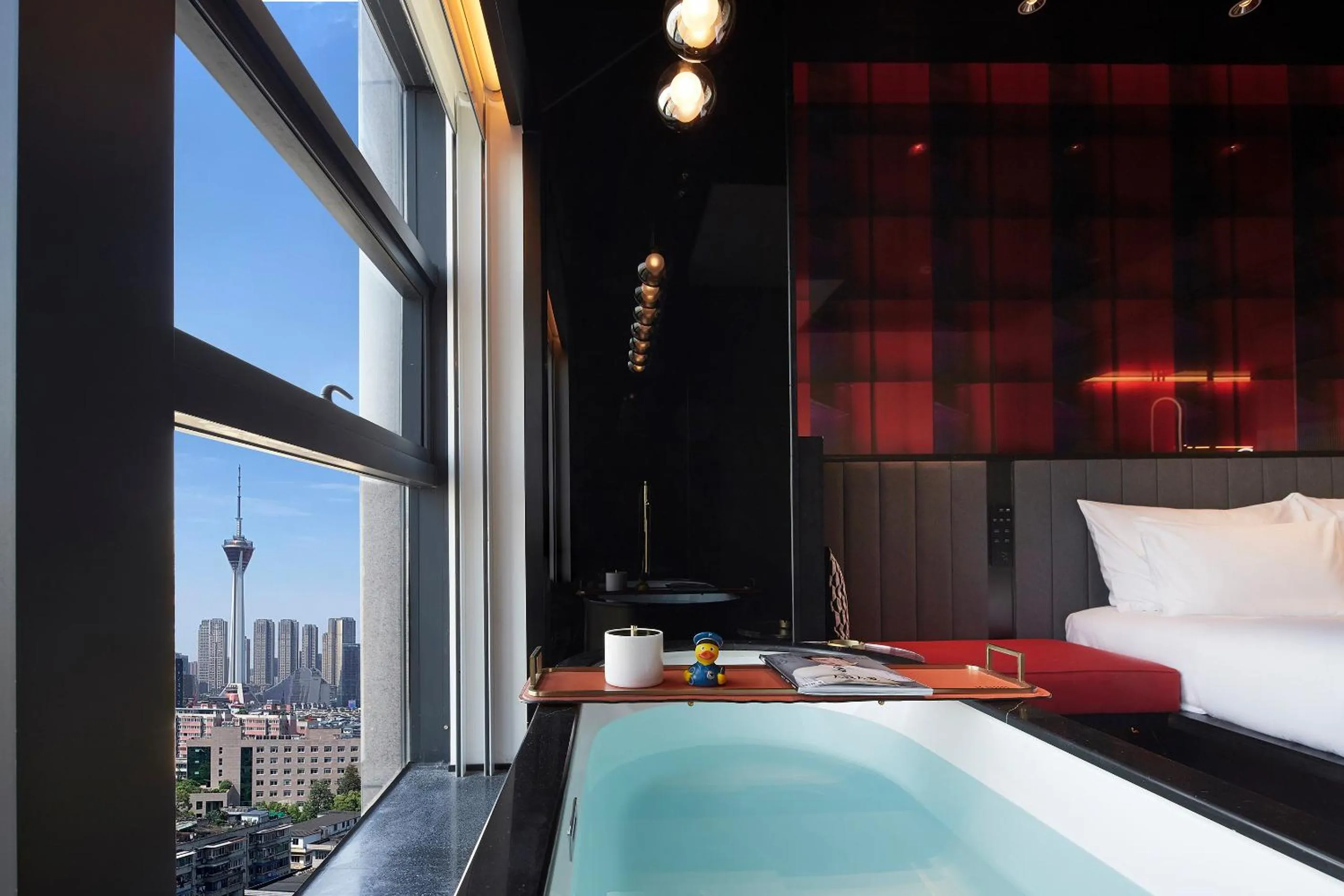 View (from property/room), Bed in ISEYA Design Hotel Chengdu Taikoo Li