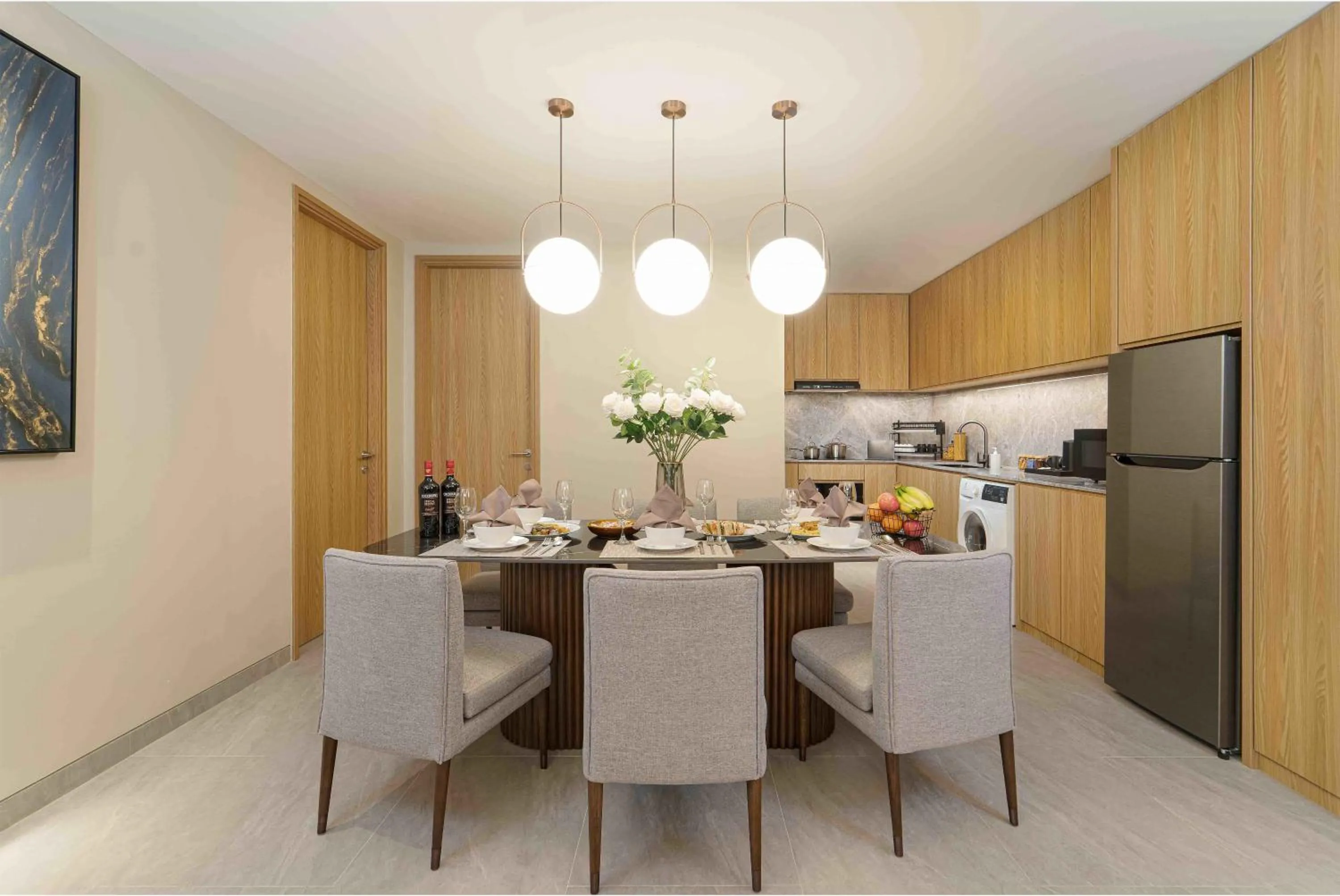 Kitchen or kitchenette in Oakwood Hotel & Apartments Grand Batam