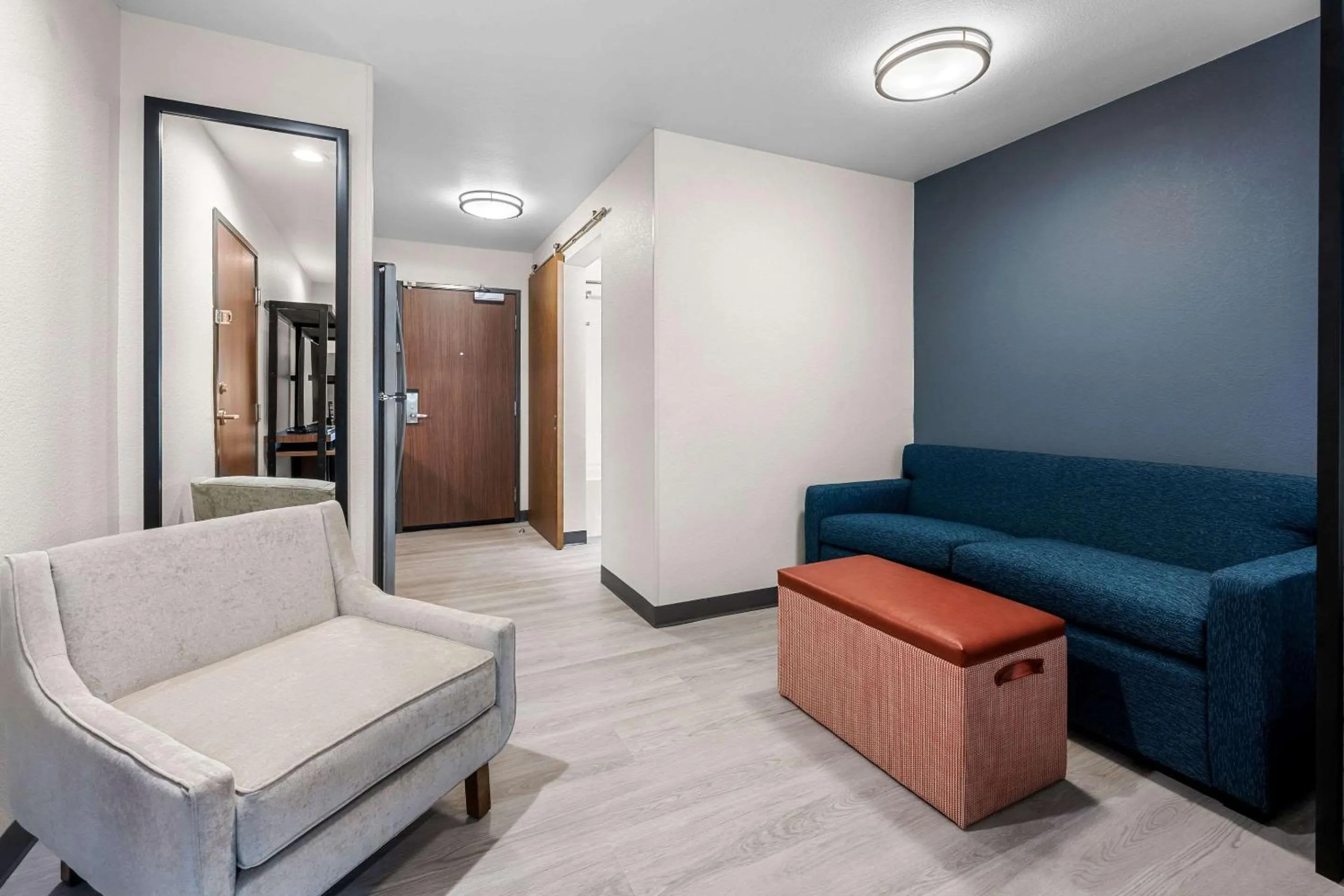 Living room in Everhome Suites Fayetteville near Fort Bragg