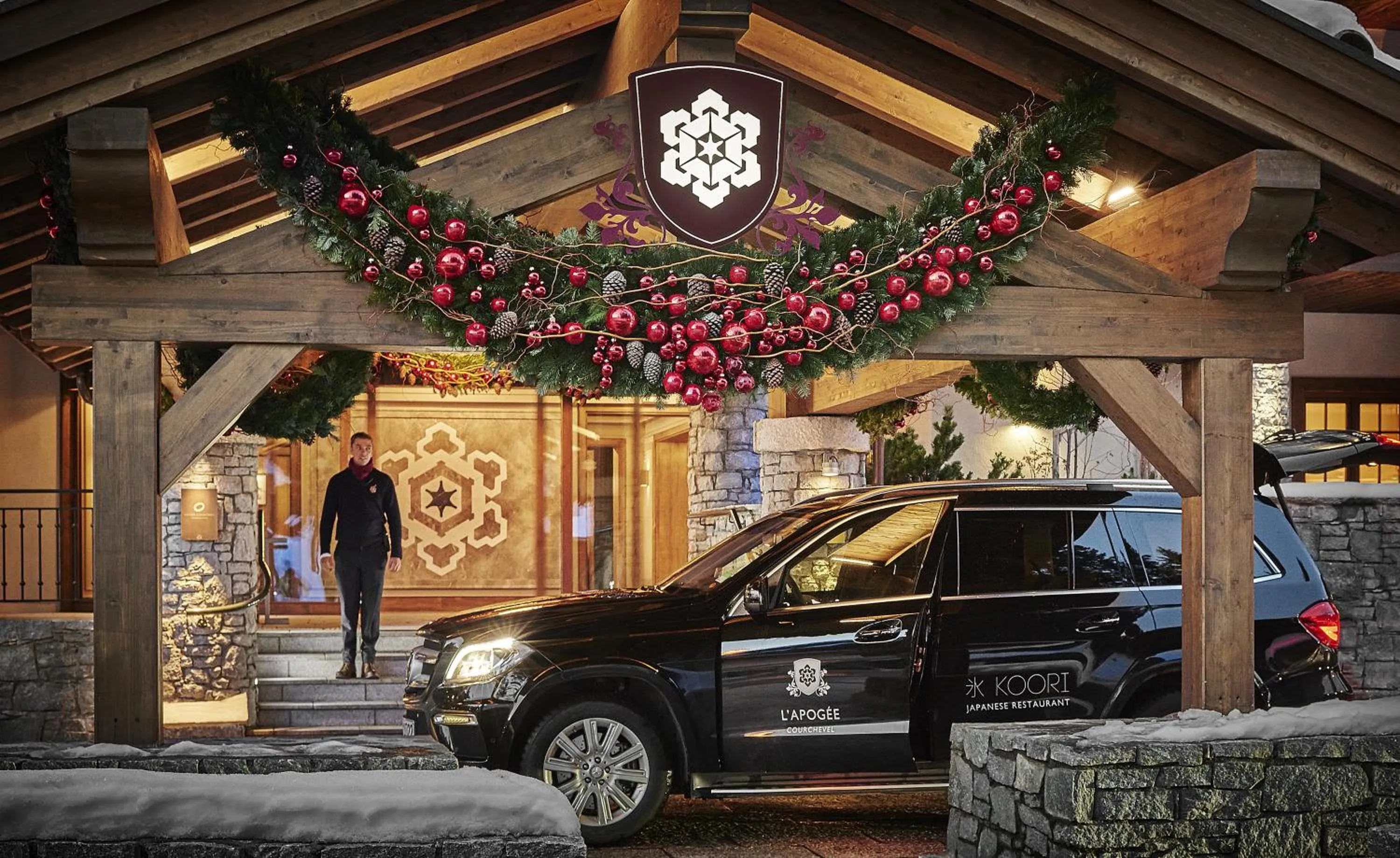 Facade/entrance in Apogée Courchevel, Oetker Hotels