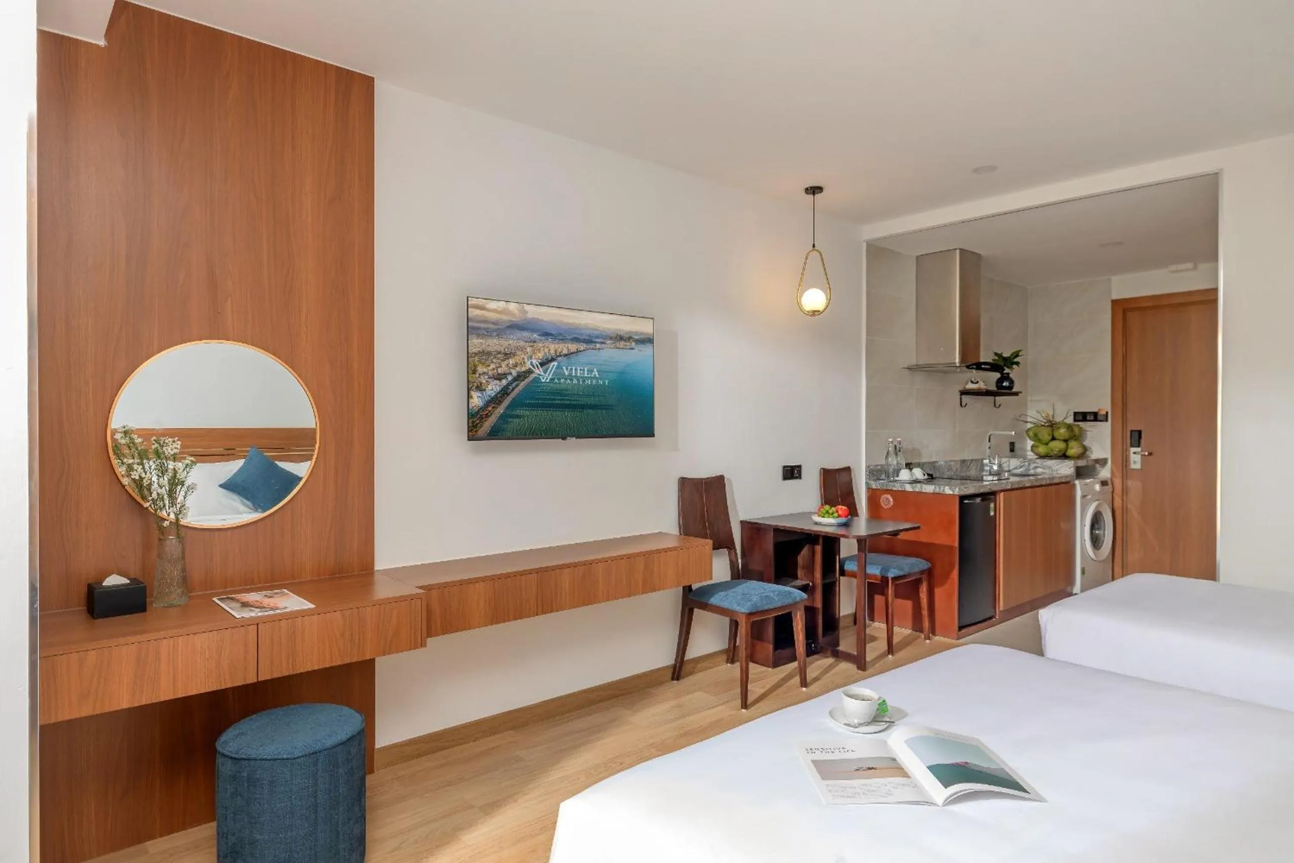 Kitchen or kitchenette, Bed in VieLa Apartment Nha Trang