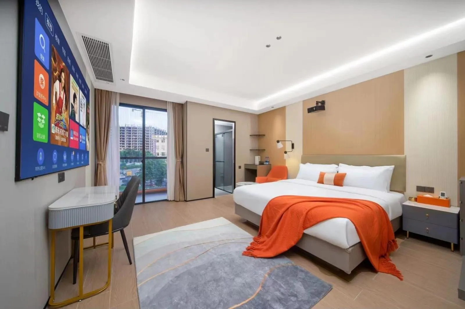 Communal lounge/ TV room, Bed in Guangzhou Yashe International Apartment