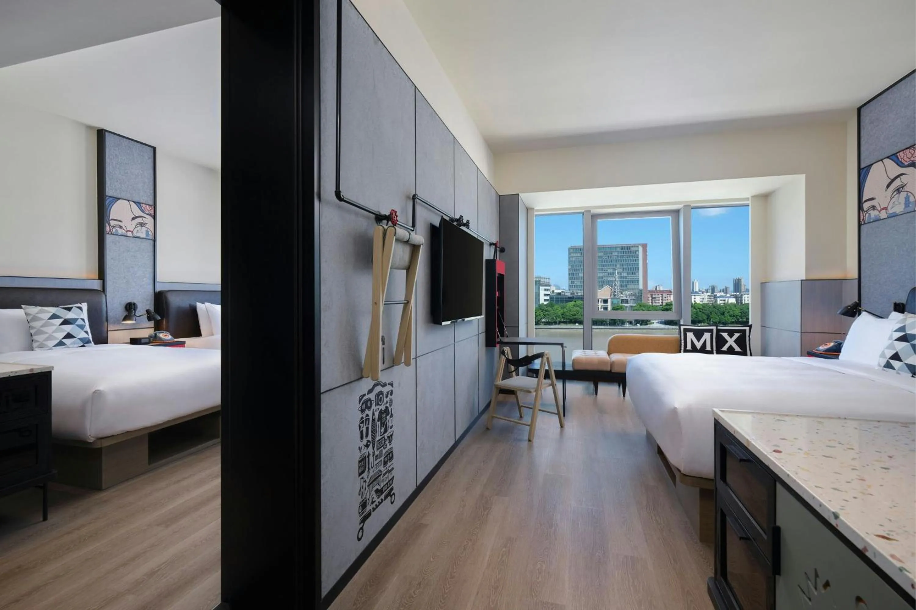 Photo of the whole room, Bed in Moxy Ningbo Old Bund