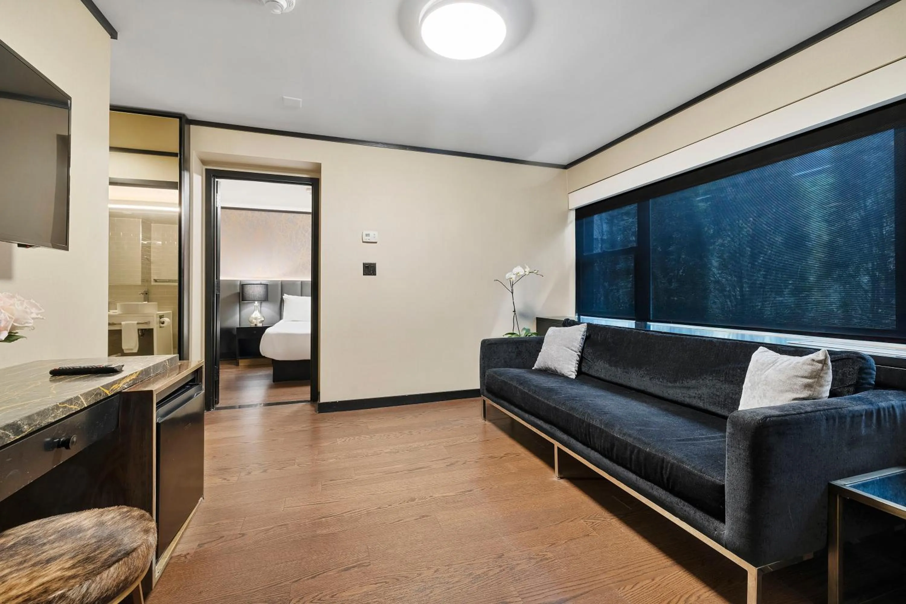 Living room, Bed in Hudson Yards Hotel