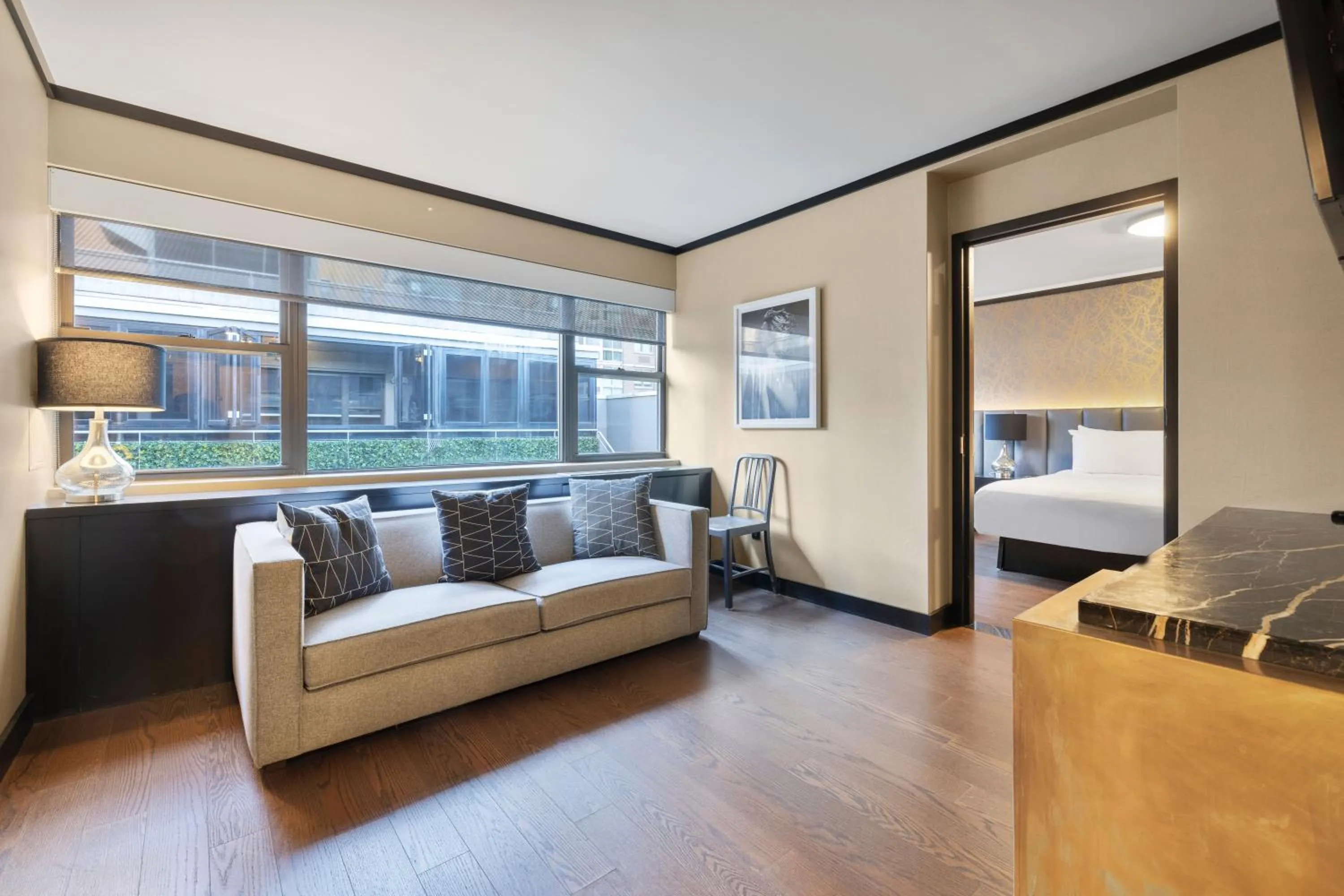 Living room, Bed in Hudson Yards Hotel