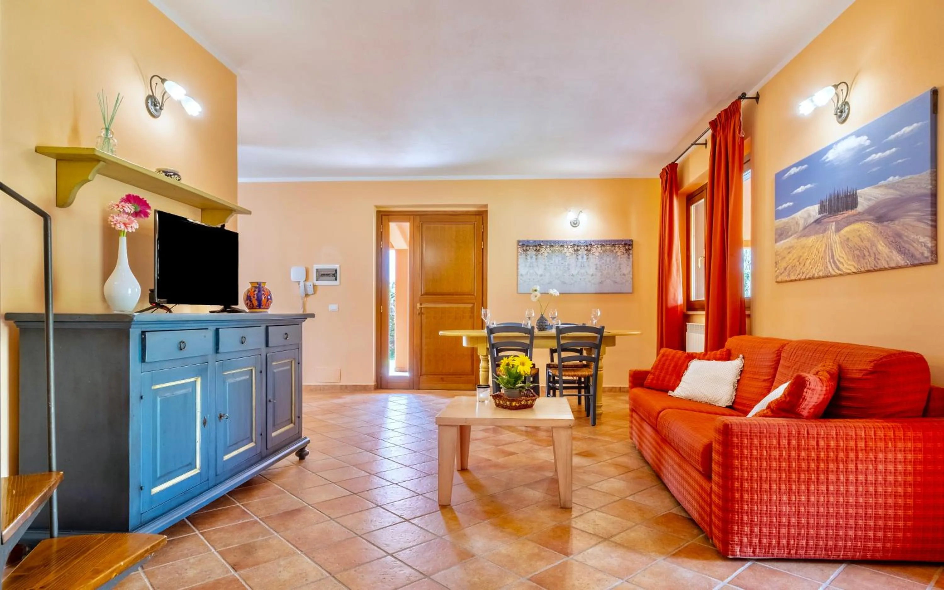 Living room in Residence with swimming-pool and thermal pools in Sorano