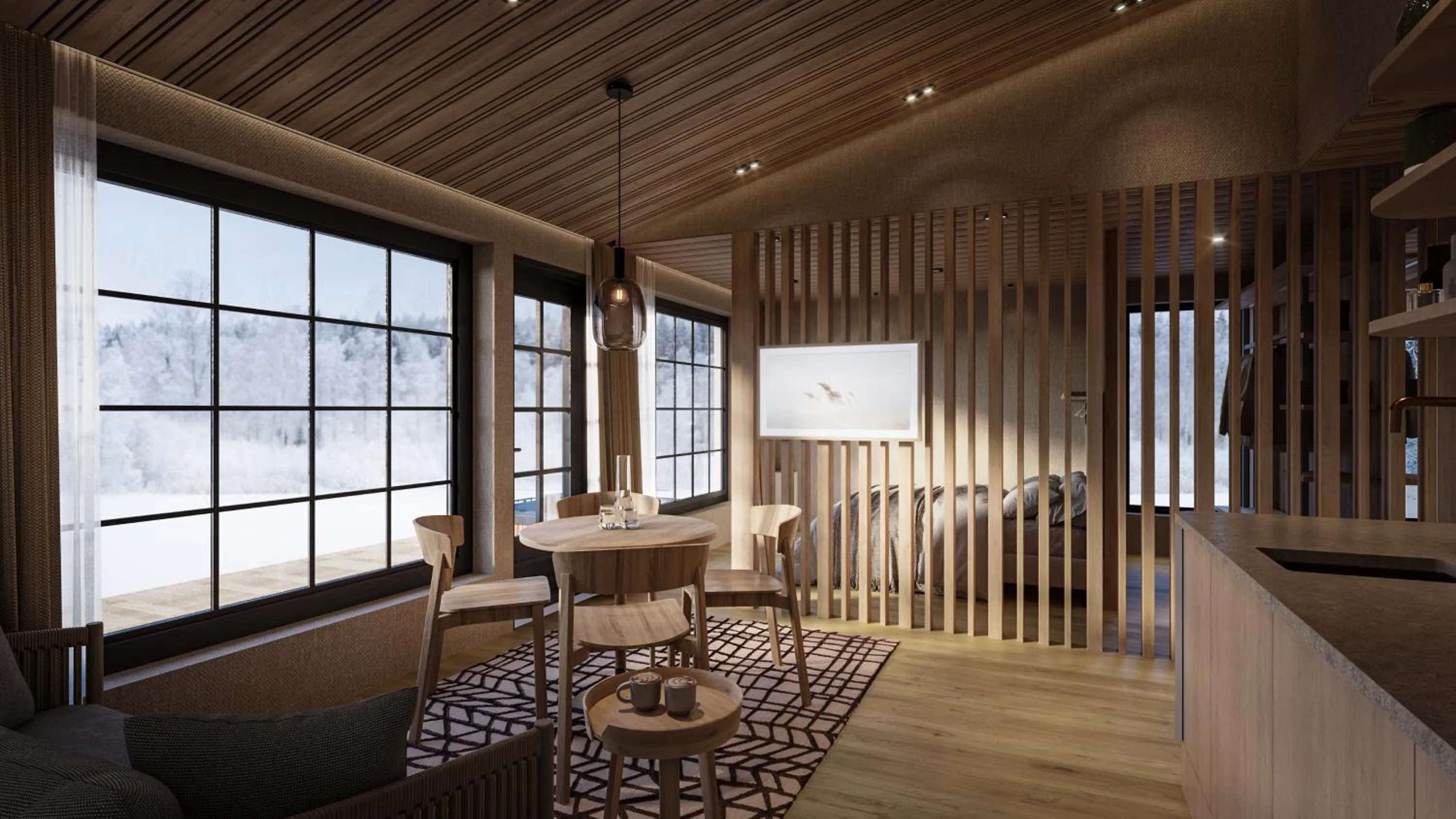 Living room in Vaattunki Wilderness Resort