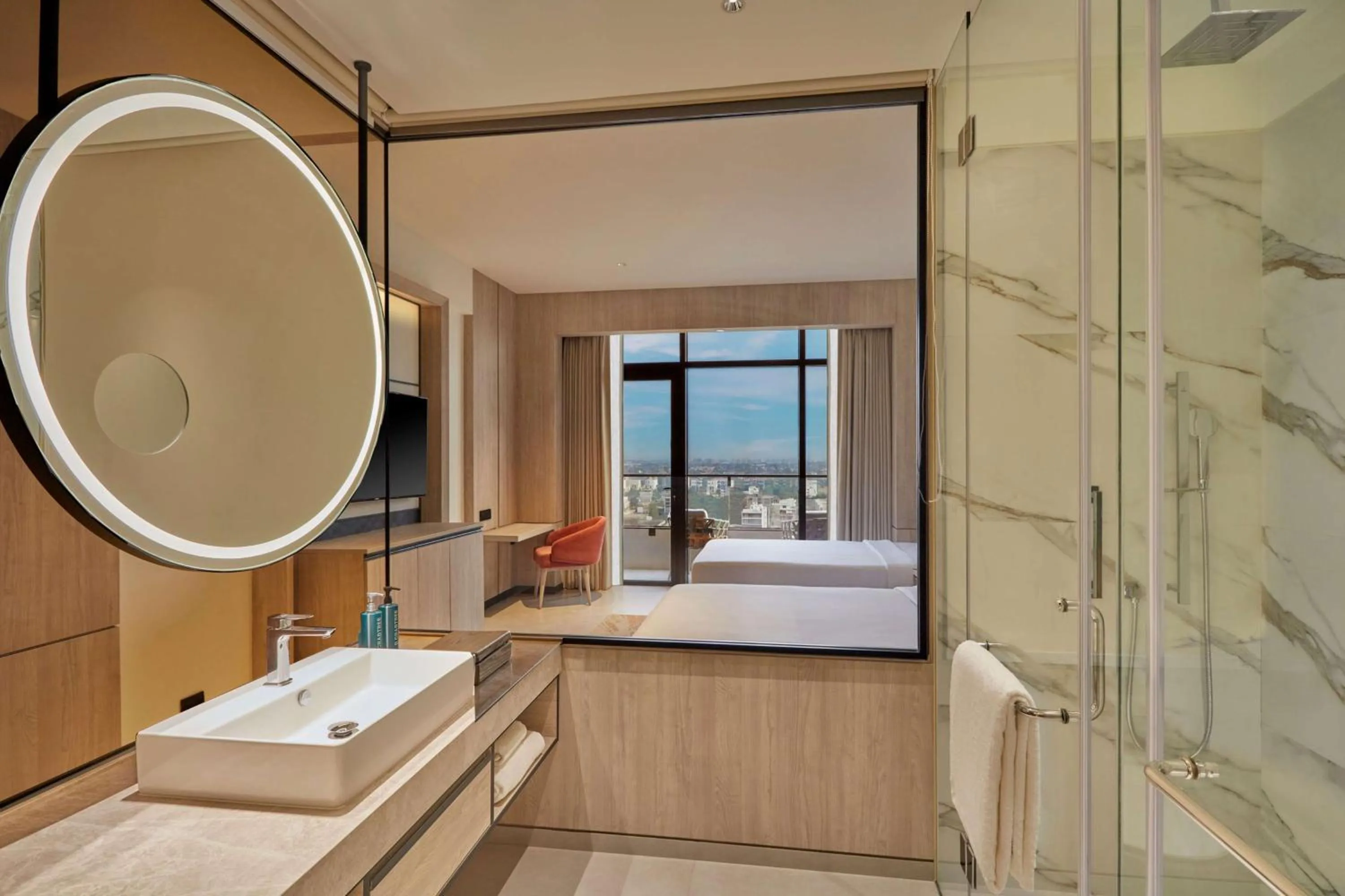 Bathroom, Bed in Hilton Gurugram Baani City Centre