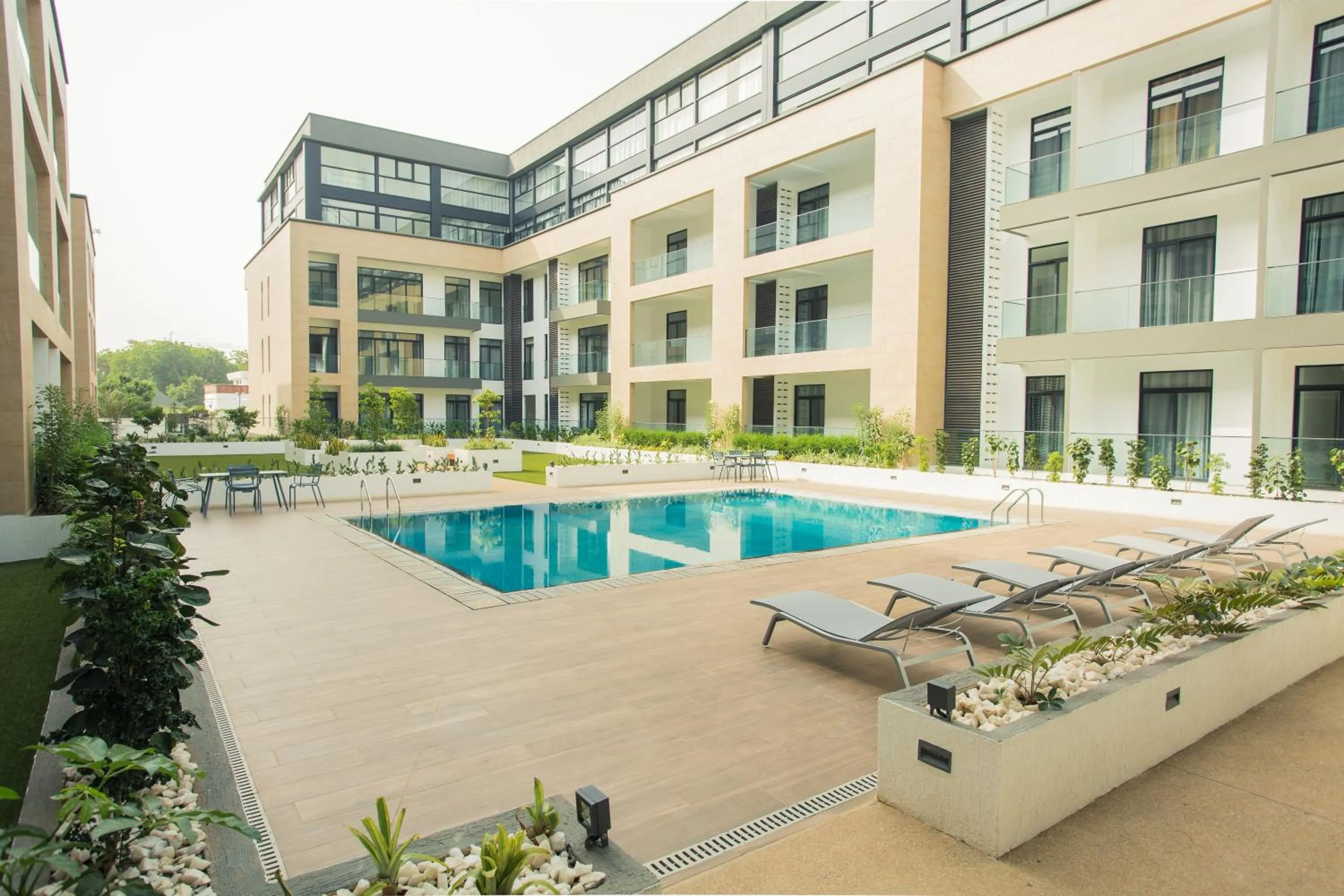 Pool view in Accra Luxury Apartments at Embassy Gardens