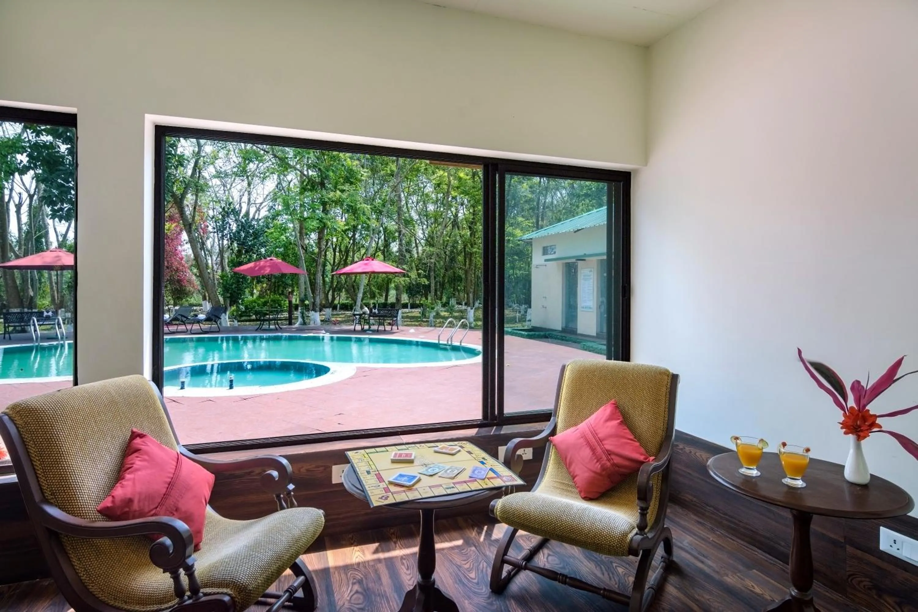 Seating area in The Riverwood Forest Retreat Dooars - fully vaccinated staff