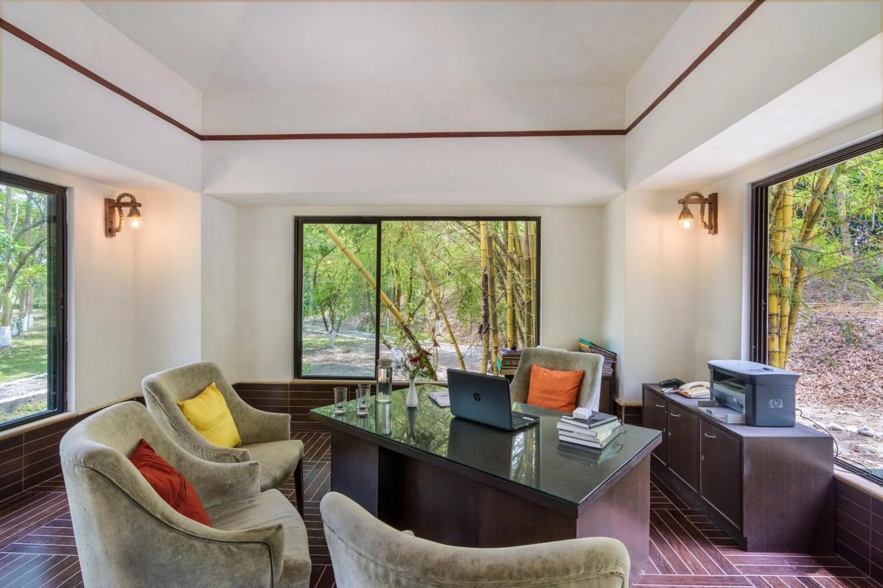 Seating area in The Riverwood Forest Retreat Dooars - fully vaccinated staff