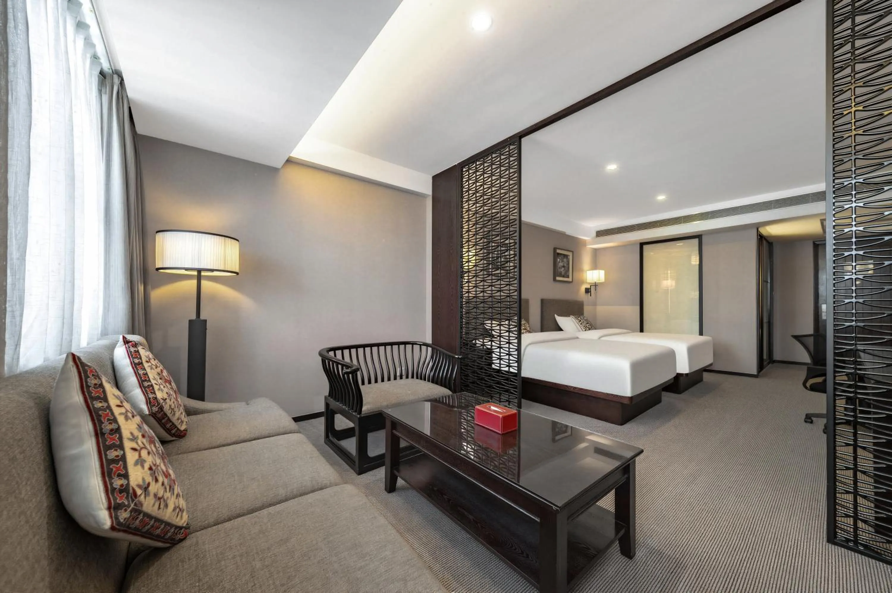 Living room, Bed in SSAW Boutique Hotel Hangzhou East - Free Self Service Laundry