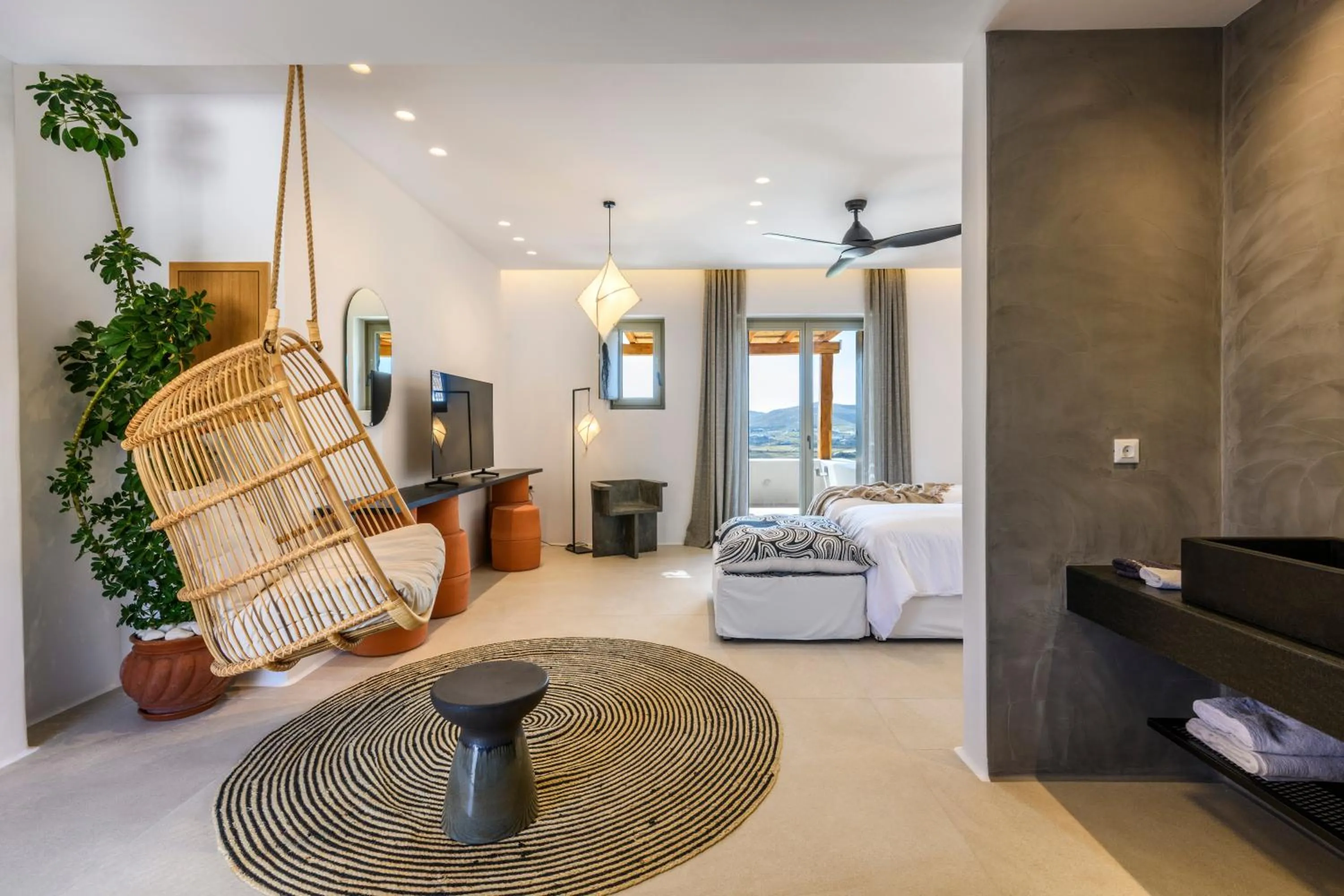 Bed in Nasta Suites & Villas Intentional Living Mykonos